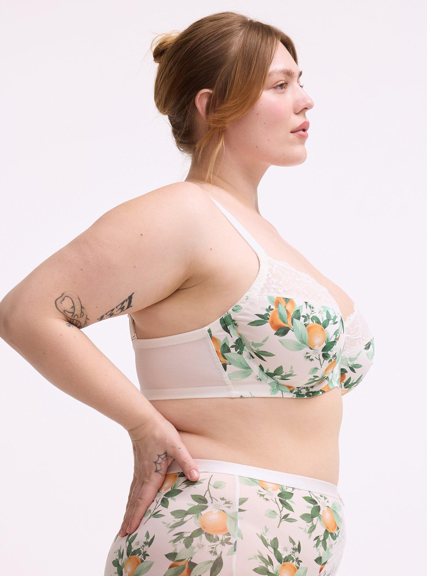 Full Coverage Unlined Lace Trim Bra, PICKED ORANGES SMALL WHITE, alternate