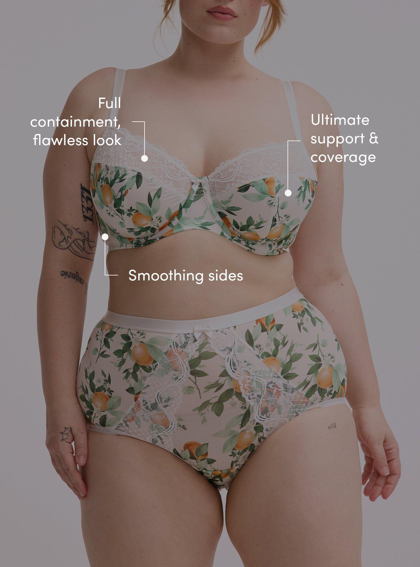 Full Coverage Unlined Lace Trim Bra, PICKED ORANGES SMALL WHITE, alternate