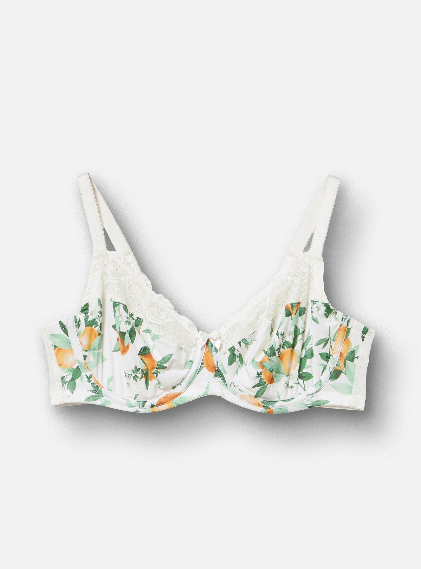 Full Coverage Unlined Lace Trim Bra, PICKED ORANGES SMALL WHITE, hi-res