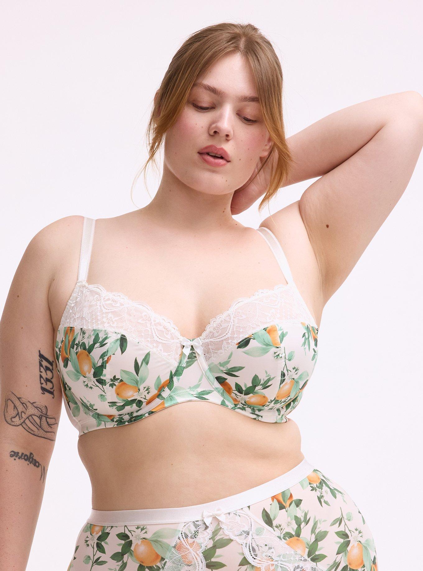 Full Coverage Unlined Lace Trim Bra, PICKED ORANGES SMALL WHITE, hi-res