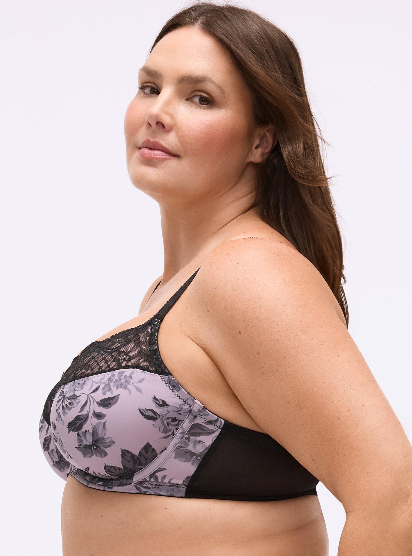 Full Coverage Unlined Lace Trim Bra, MOODY BOUQUETS FLORAL LAVENDER, alternate