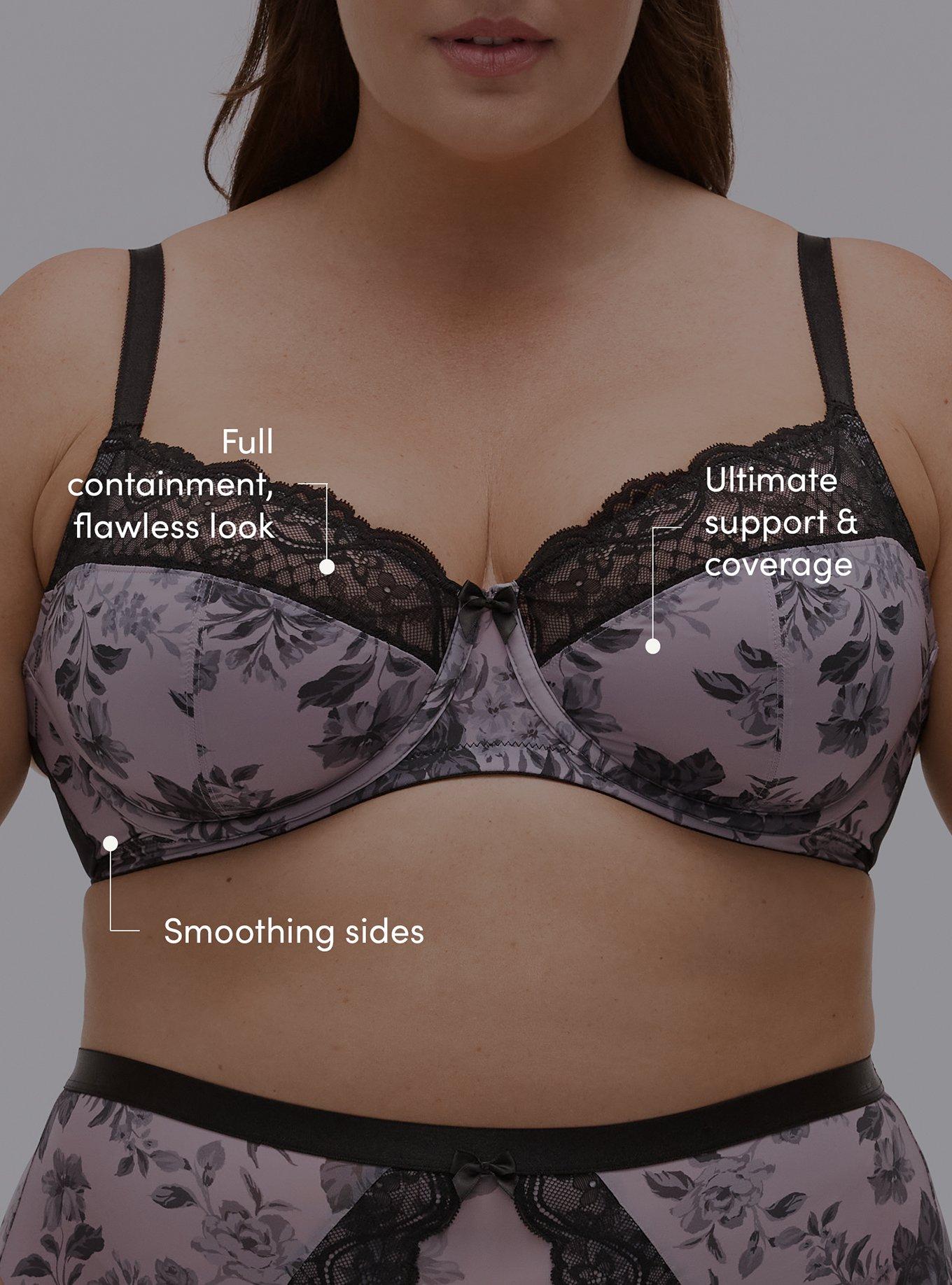 Full Coverage Unlined Lace Trim Bra, MOODY BOUQUETS FLORAL LAVENDER, alternate