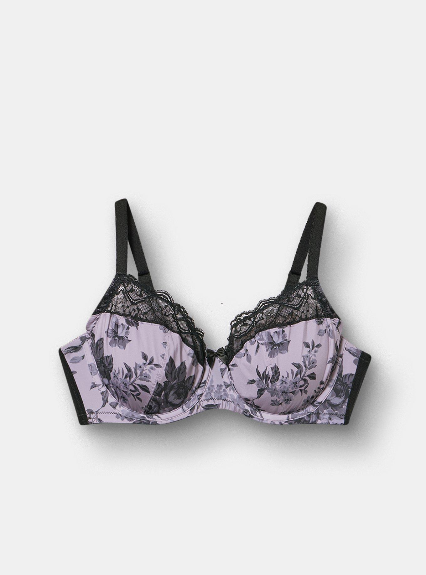 Full Coverage Unlined Lace Trim Bra, MOODY BOUQUETS FLORAL LAVENDER, hi-res