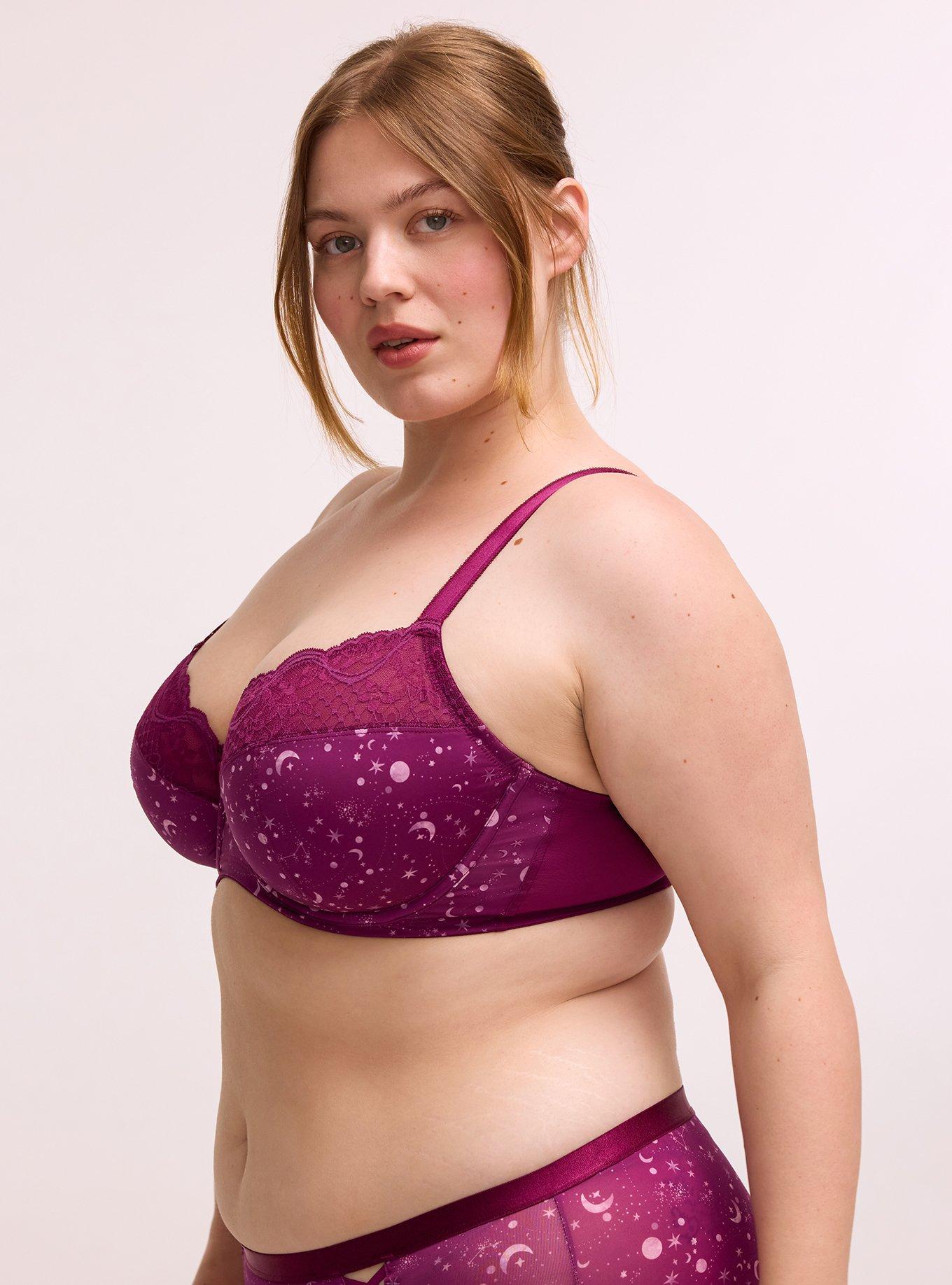 Full Coverage Unlined Lace Trim Bra, CELESTIAL GLOW PURPLE, alternate