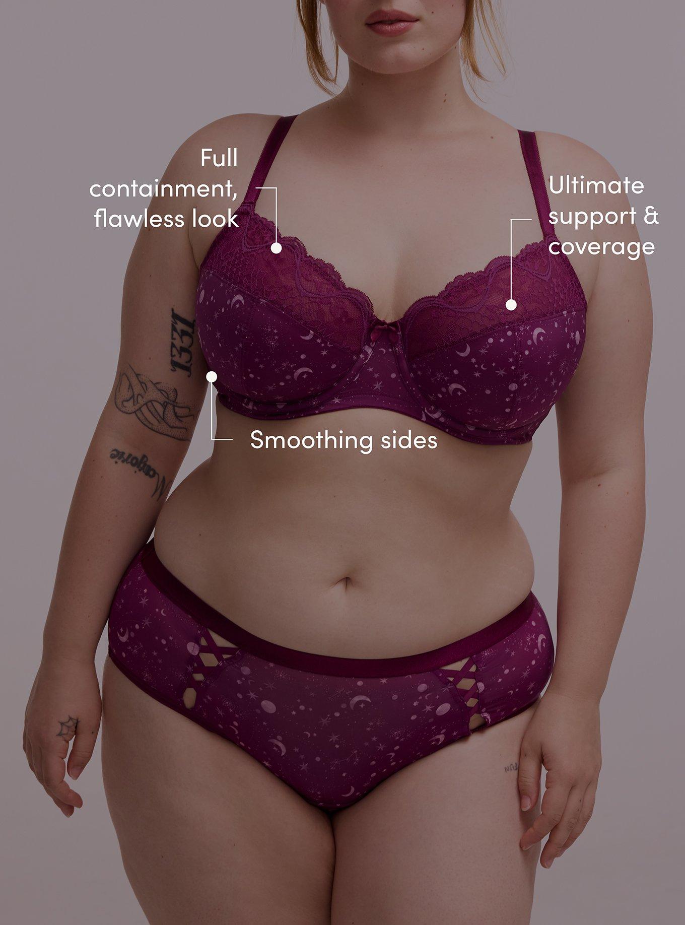Full Coverage Unlined Lace Trim Bra, CELESTIAL GLOW PURPLE, alternate