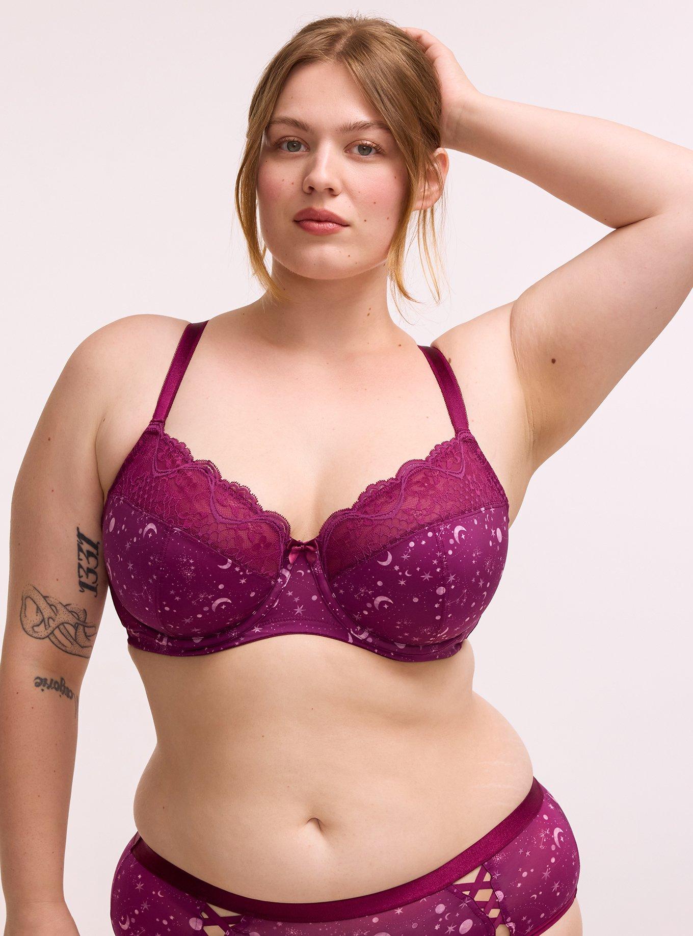 Full Coverage Unlined Lace Trim Bra, CELESTIAL GLOW PURPLE, hi-res