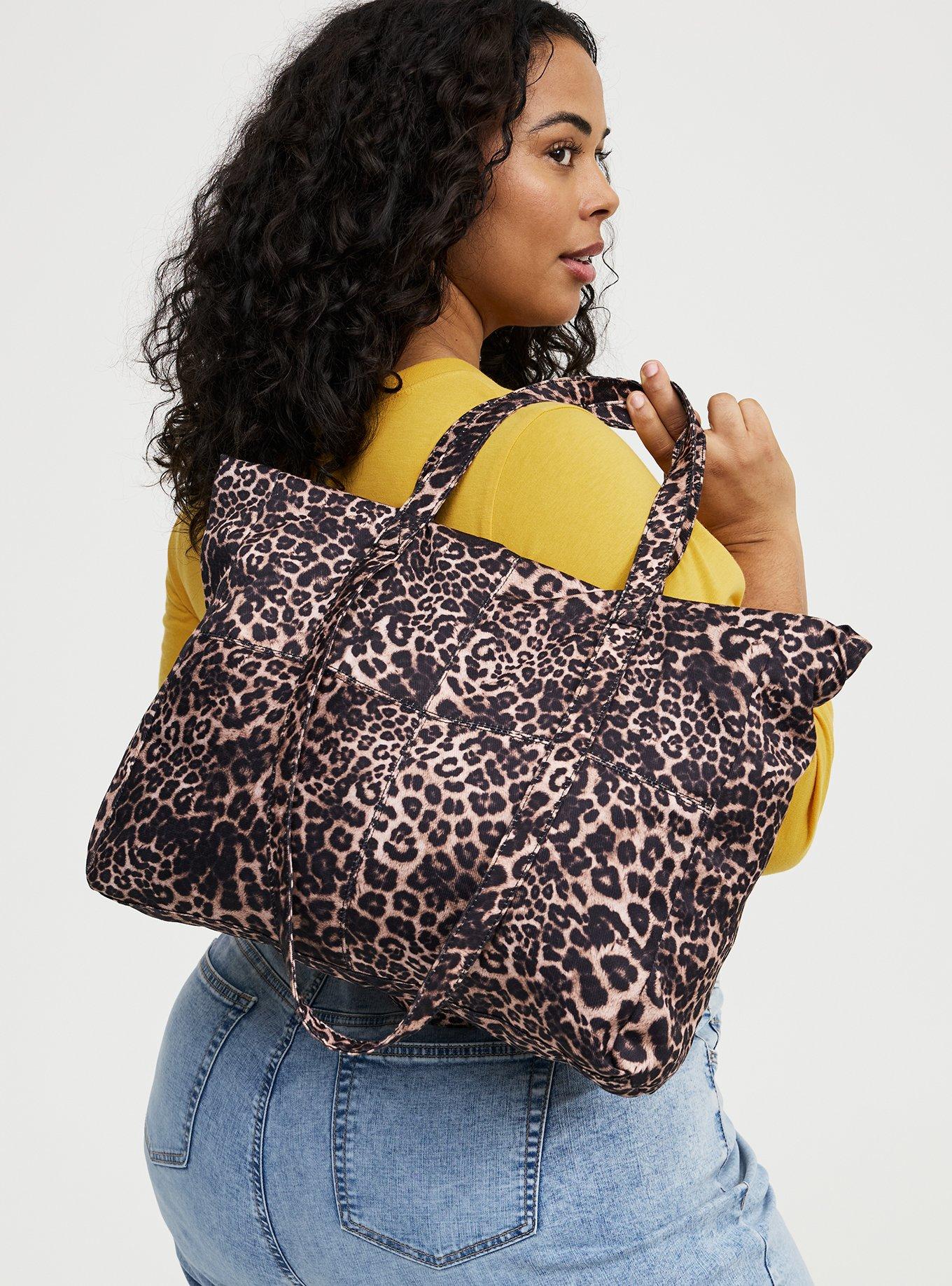 Plus Size Denim Tote Bag, LEOPARD, alternate