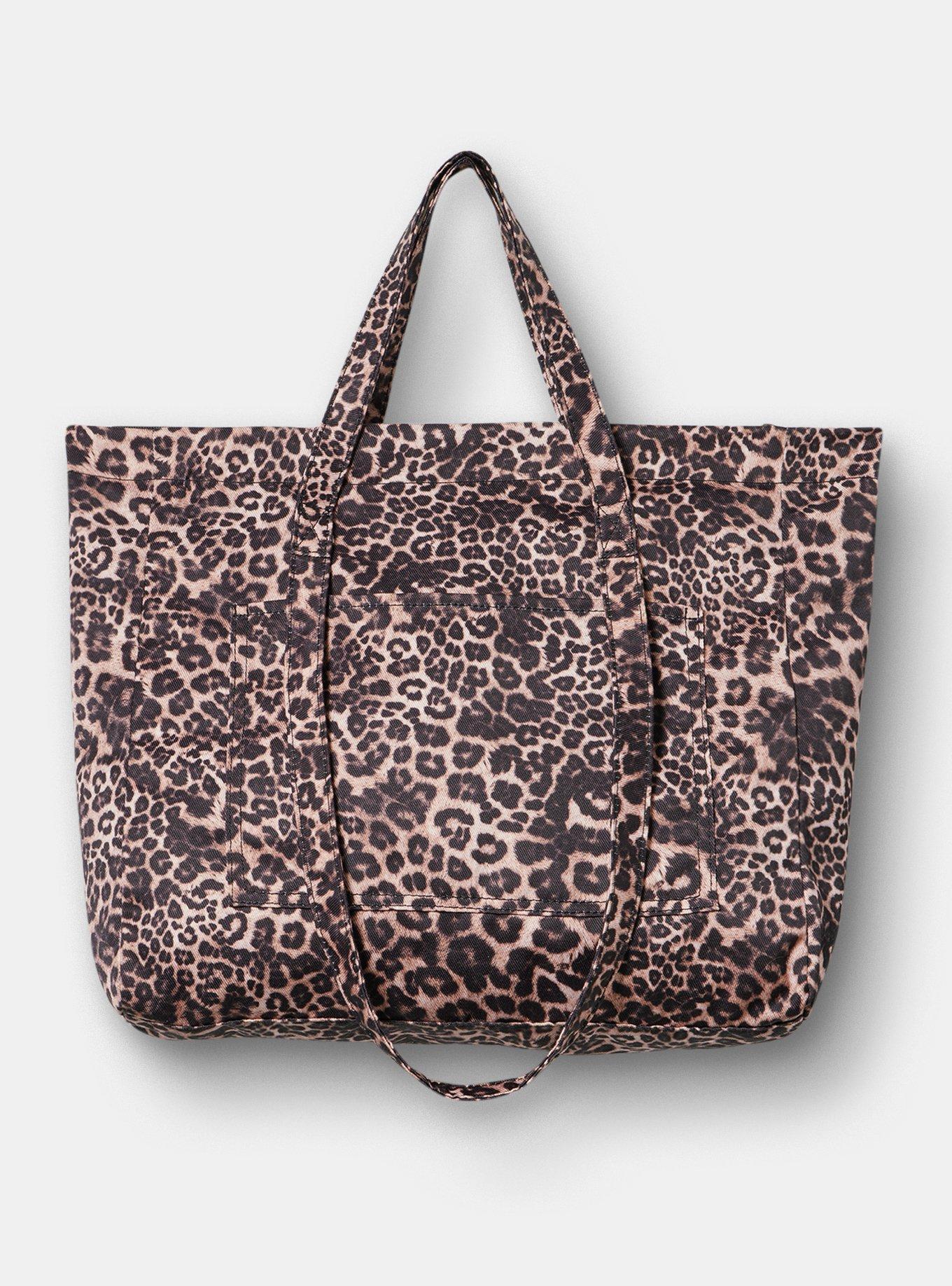 Plus Size Denim Tote Bag, LEOPARD, hi-res