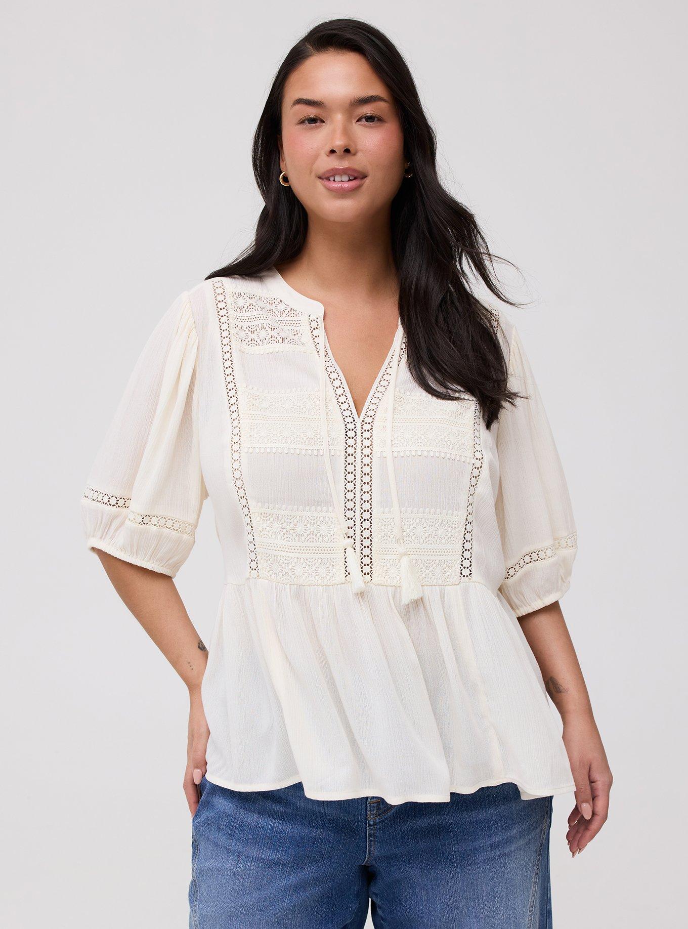 Crinkle Gauze Boho Top, WHISPER WHITE, alternate