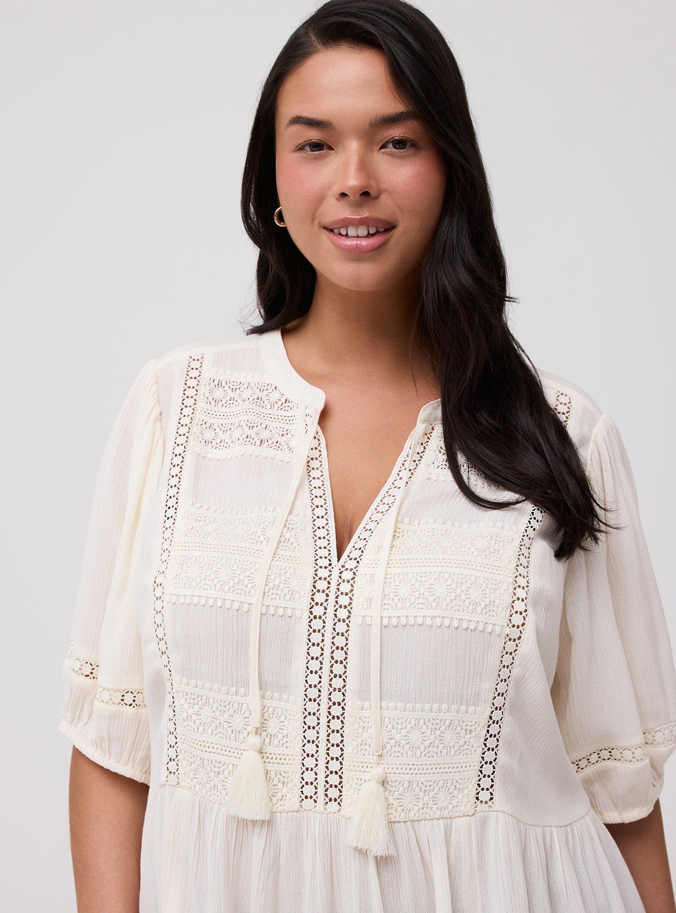 Crinkle Gauze Boho Top, WHISPER WHITE, alternate