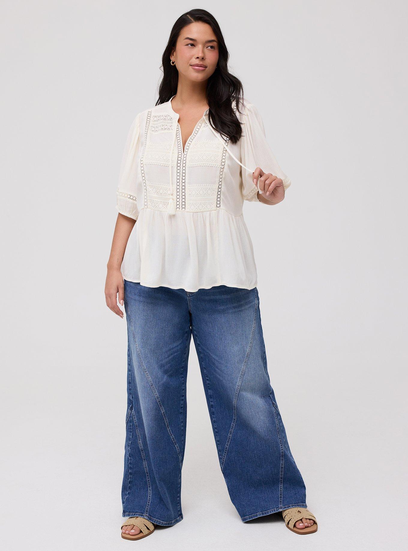 Crinkle Gauze Boho Top, WHISPER WHITE, hi-res