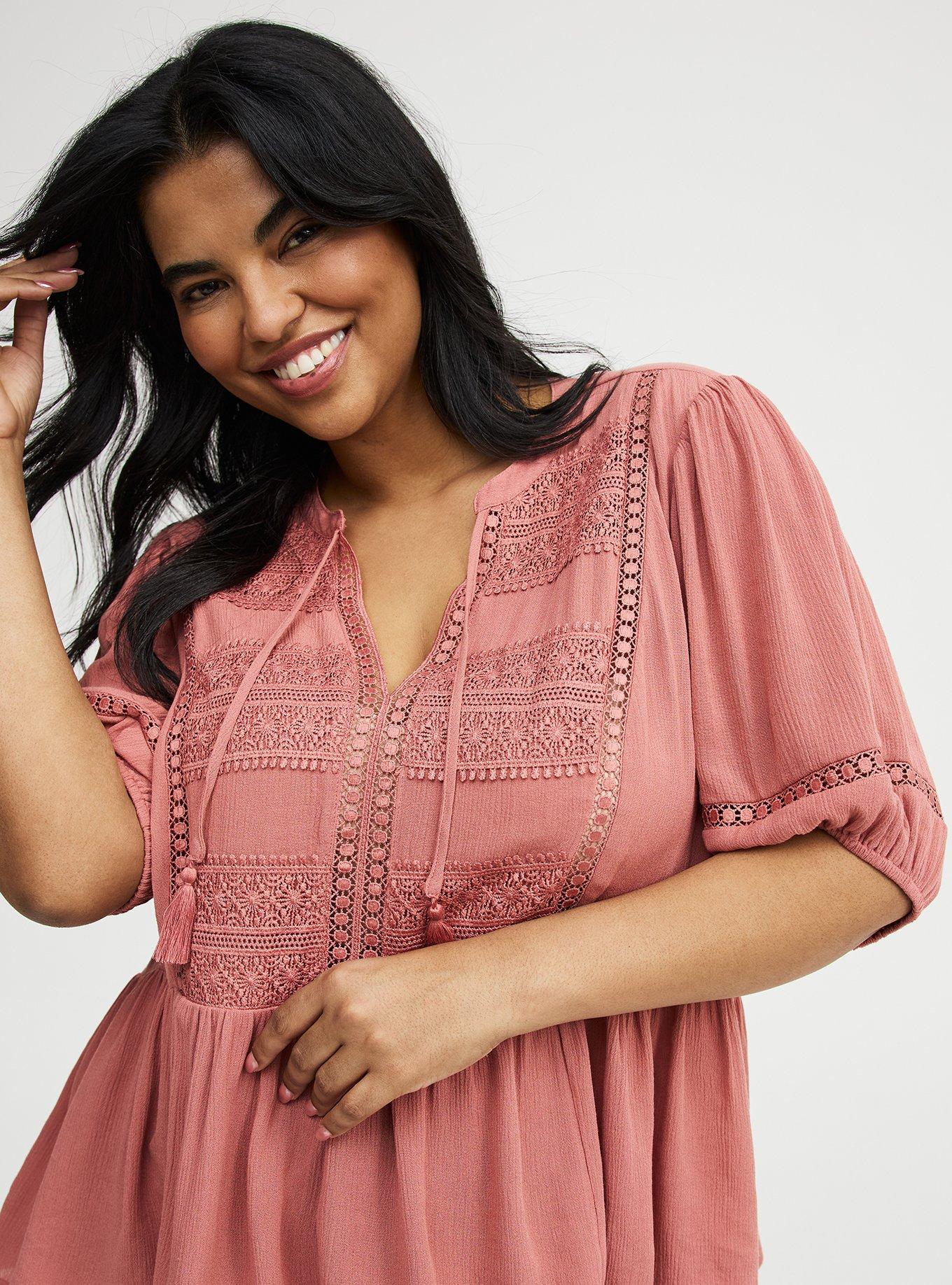 Crinkle Gauze Boho Top, LIGHT MAHOGANY, alternate