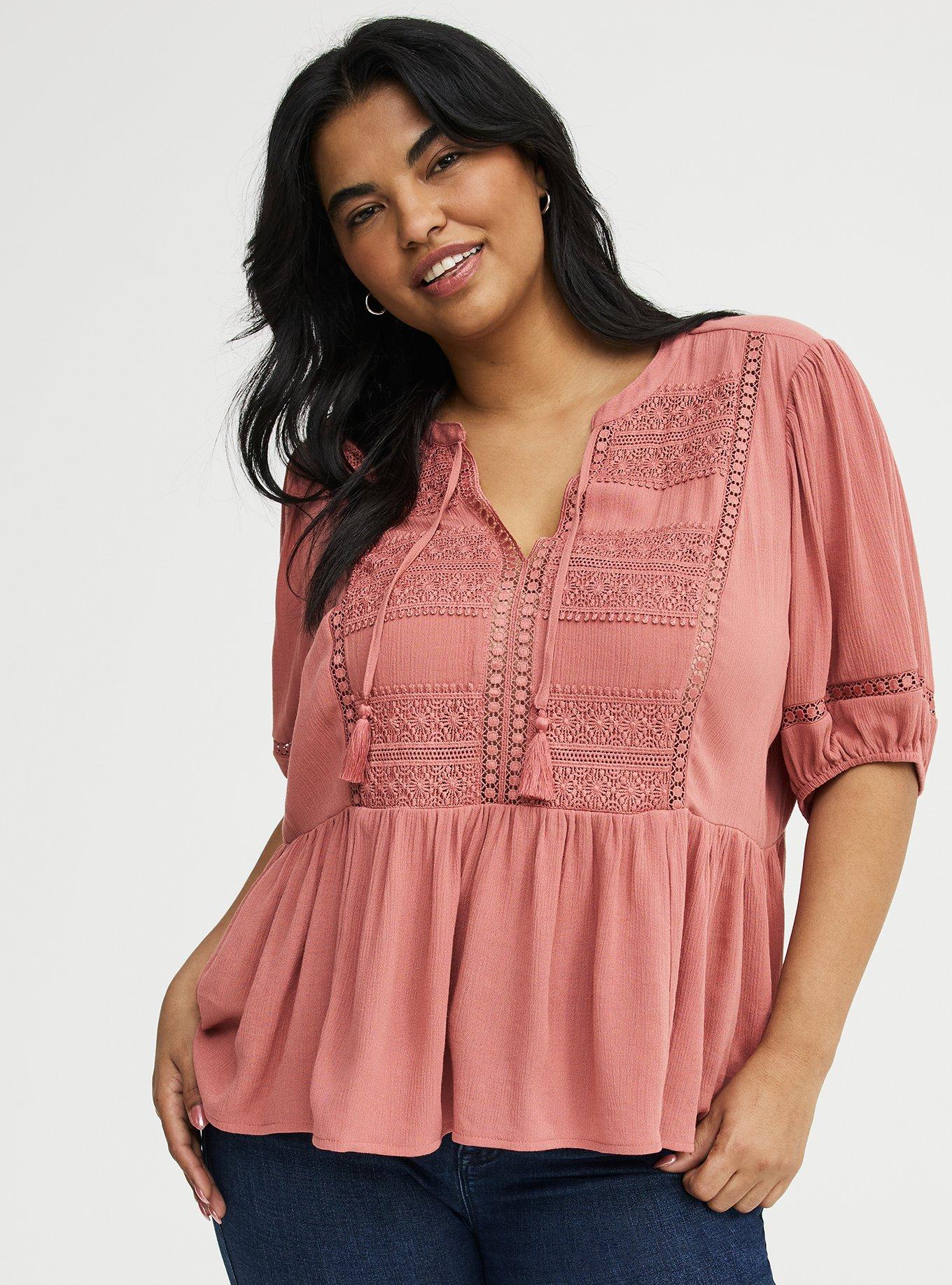Crinkle Gauze Boho Top, LIGHT MAHOGANY, hi-res