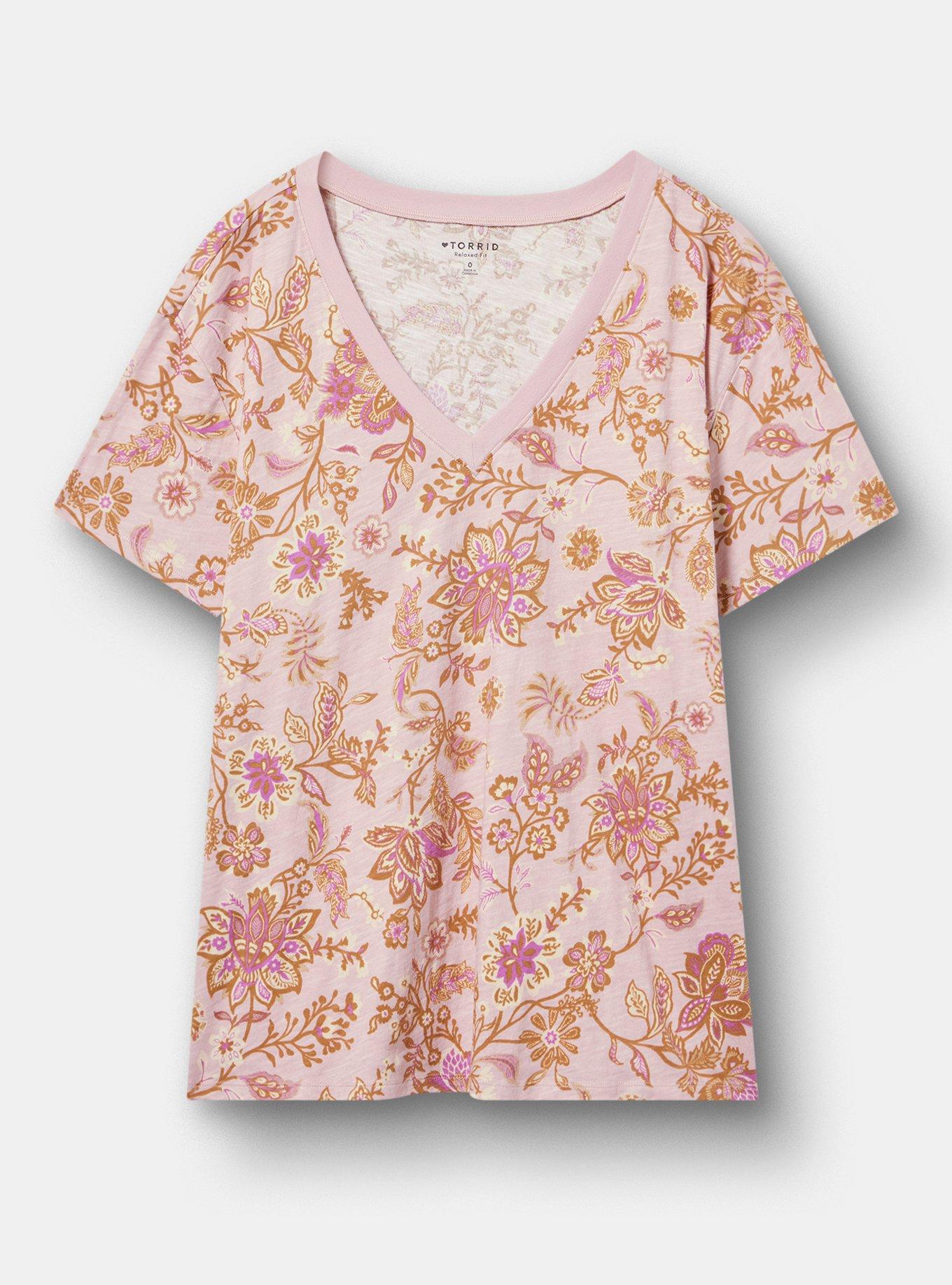 Heritage Slub V-Neck Relaxed Tee, ANNABELLE JACOBEAN PINK, hi-res
