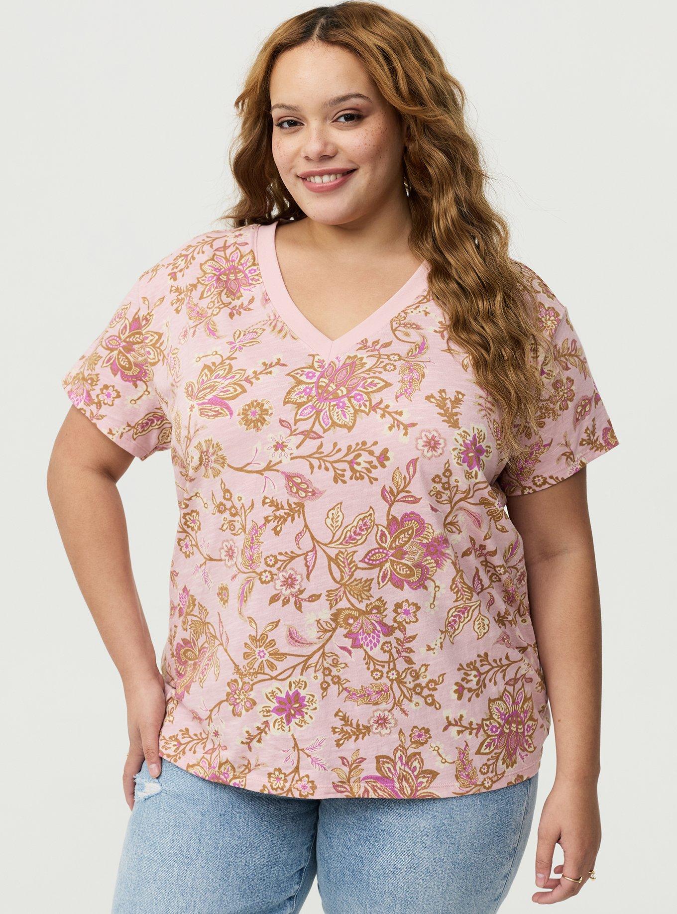 Heritage Slub V-Neck Relaxed Tee, ANNABELLE JACOBEAN PINK, hi-res
