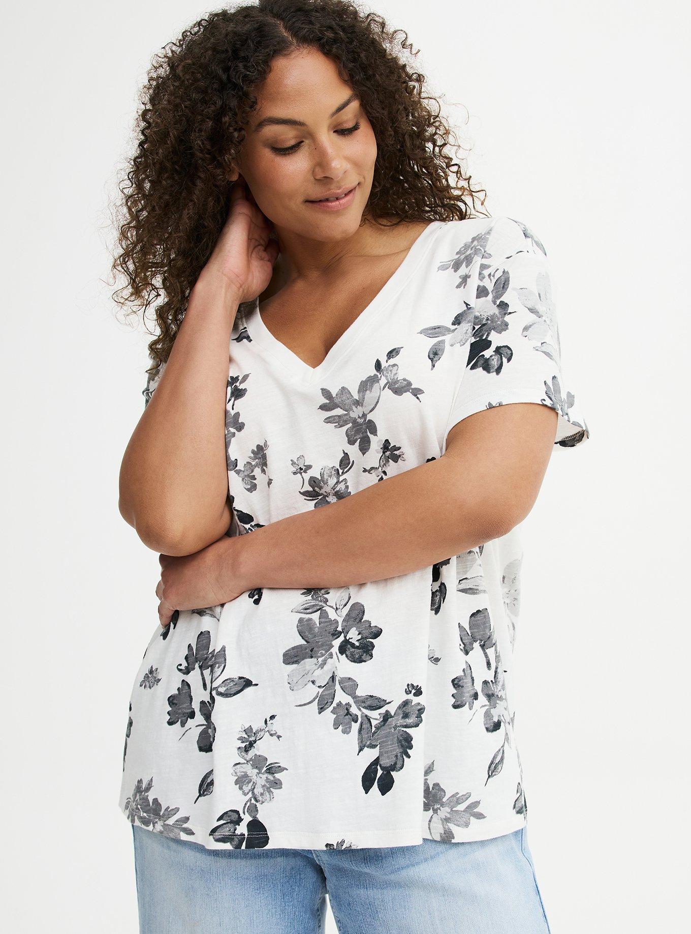 Heritage Slub V-Neck Relaxed Tee, TEA FLORAL WHITE, hi-res