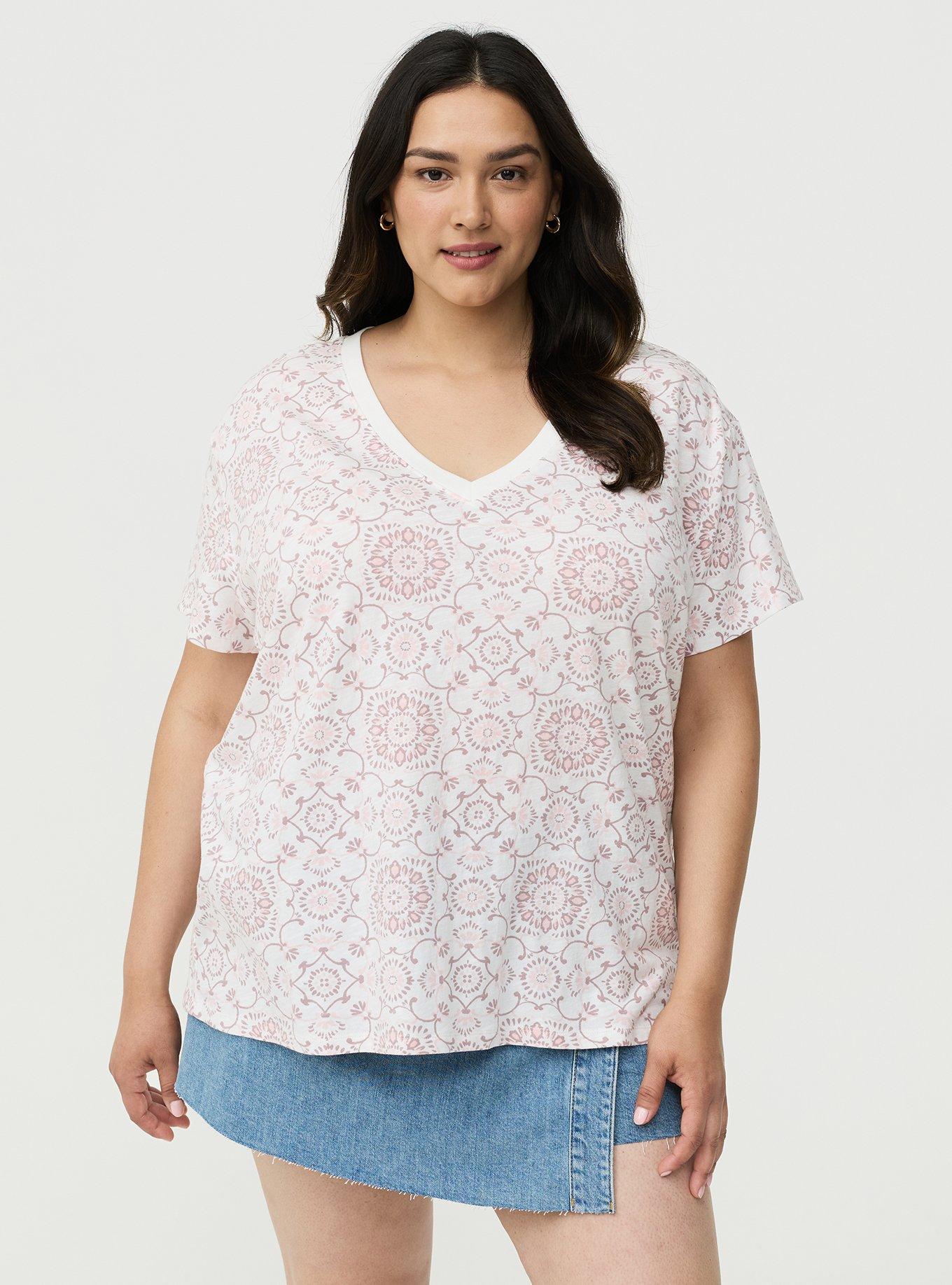 Heritage Slub V-Neck Relaxed Tee, NAVAGATION MEDALLION PINK, hi-res