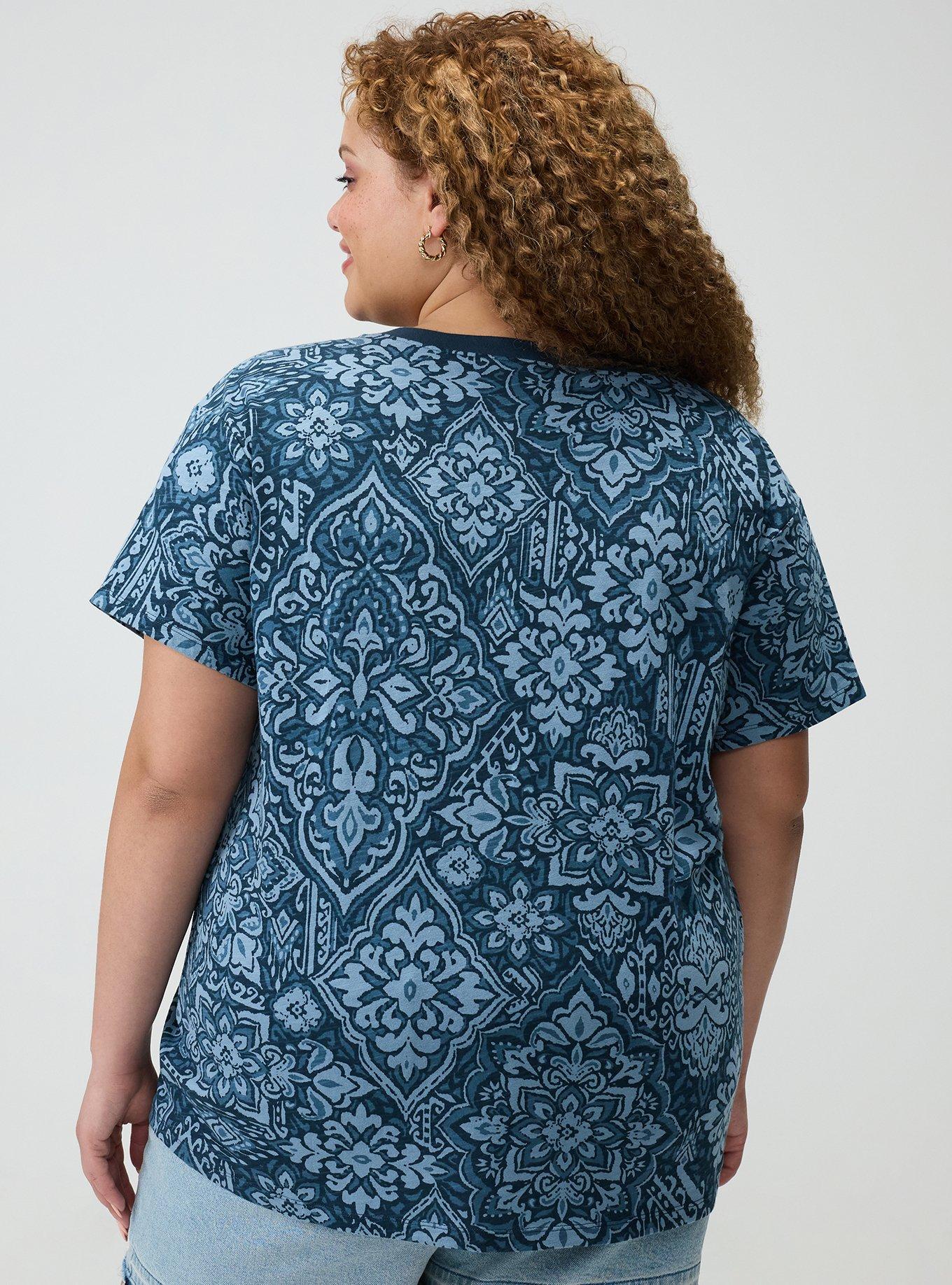 Heritage Slub V-Neck Relaxed Tee, PRETTY MEDALLION TEAL, alternate