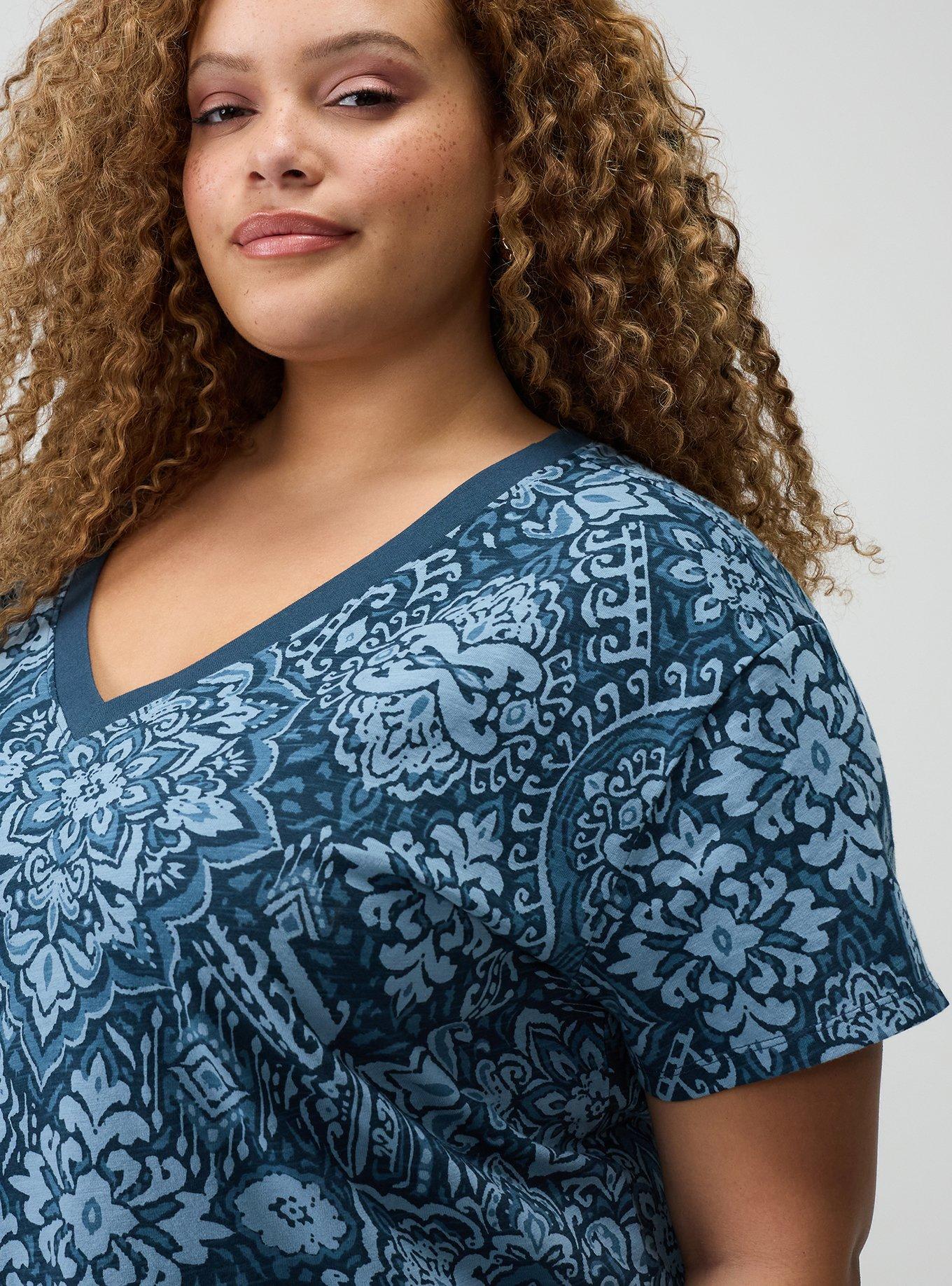 Heritage Slub V-Neck Relaxed Tee, PRETTY MEDALLION TEAL, alternate