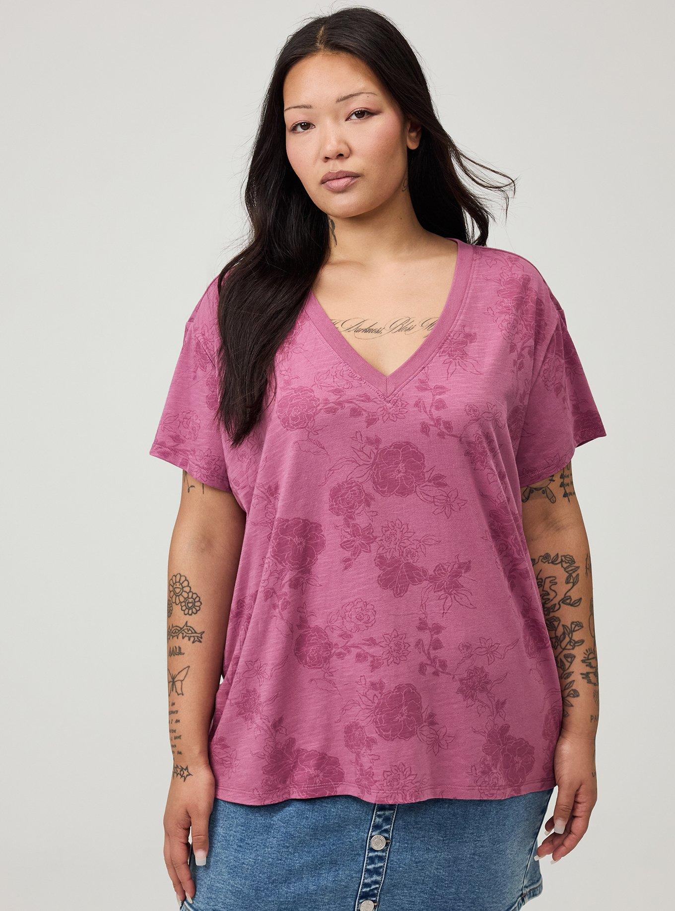 Heritage Slub V-Neck Relaxed Tee, SUZY FLORAL MAUVE, hi-res