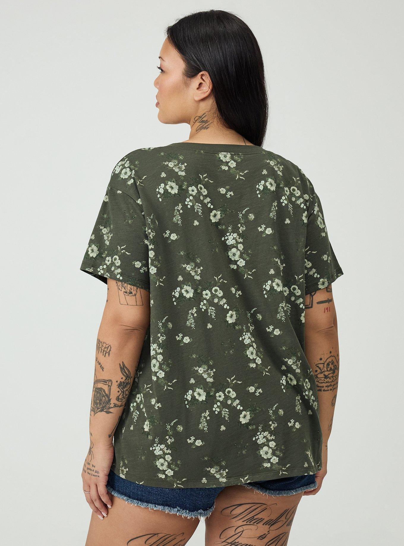 Heritage Slub V-Neck Relaxed Tee, DITSY RAIN OLIVE, alternate