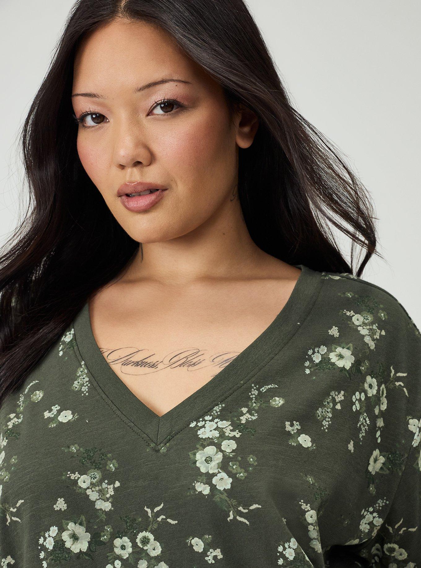 Heritage Slub V-Neck Relaxed Tee, DITSY RAIN OLIVE, alternate