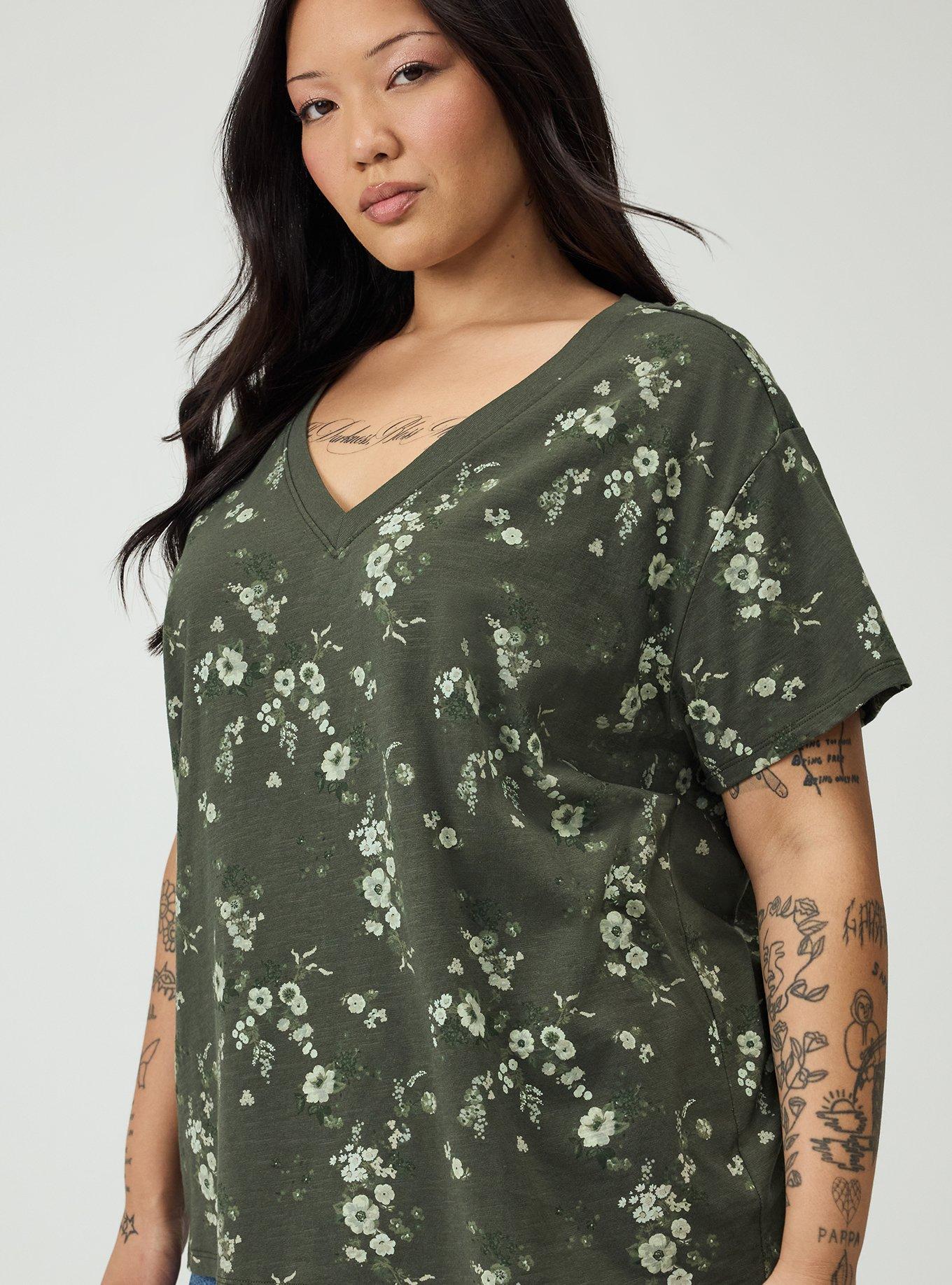 Heritage Slub V-Neck Relaxed Tee, DITSY RAIN OLIVE, alternate
