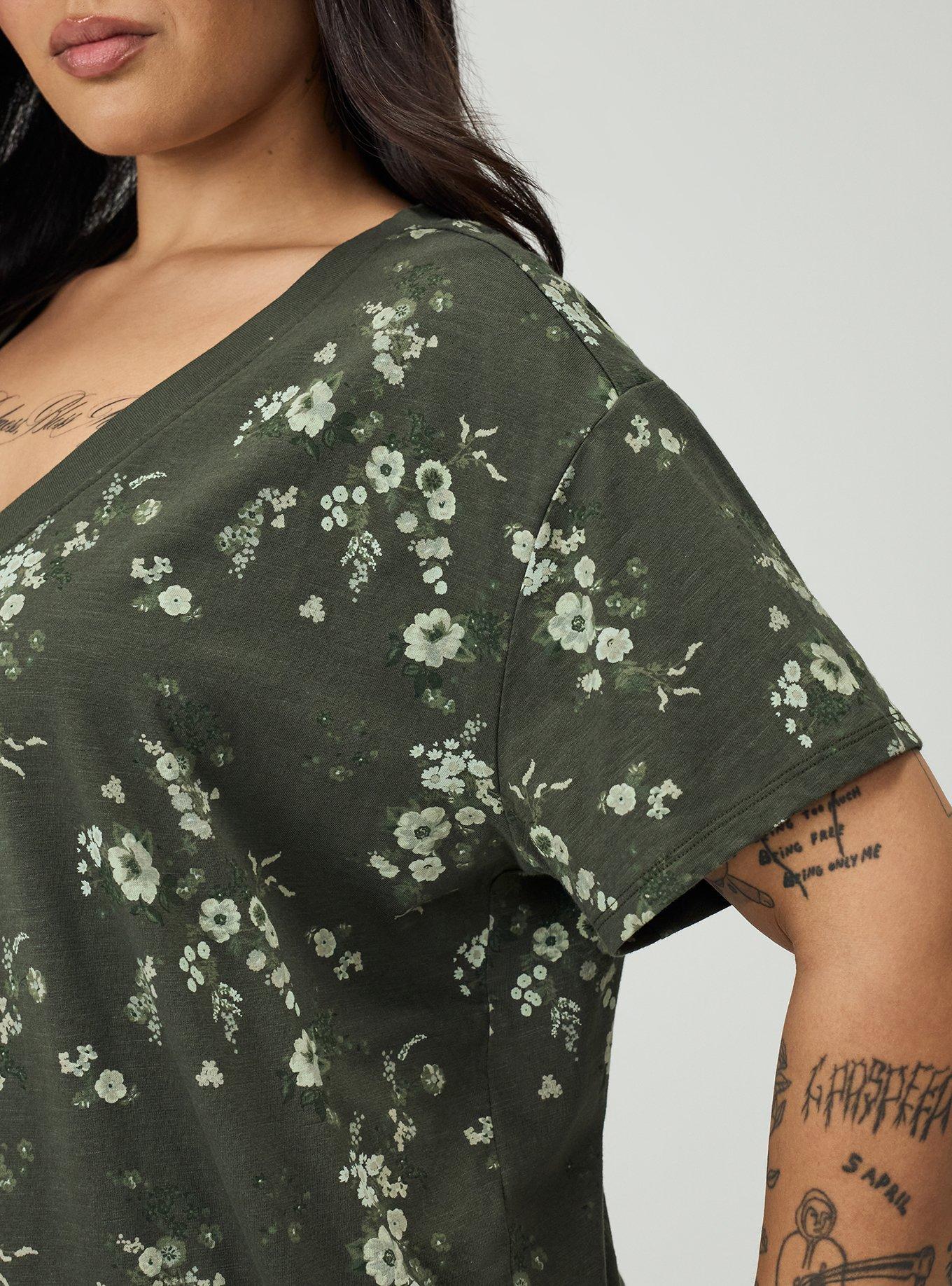 Heritage Slub V-Neck Relaxed Tee, DITSY RAIN OLIVE, alternate