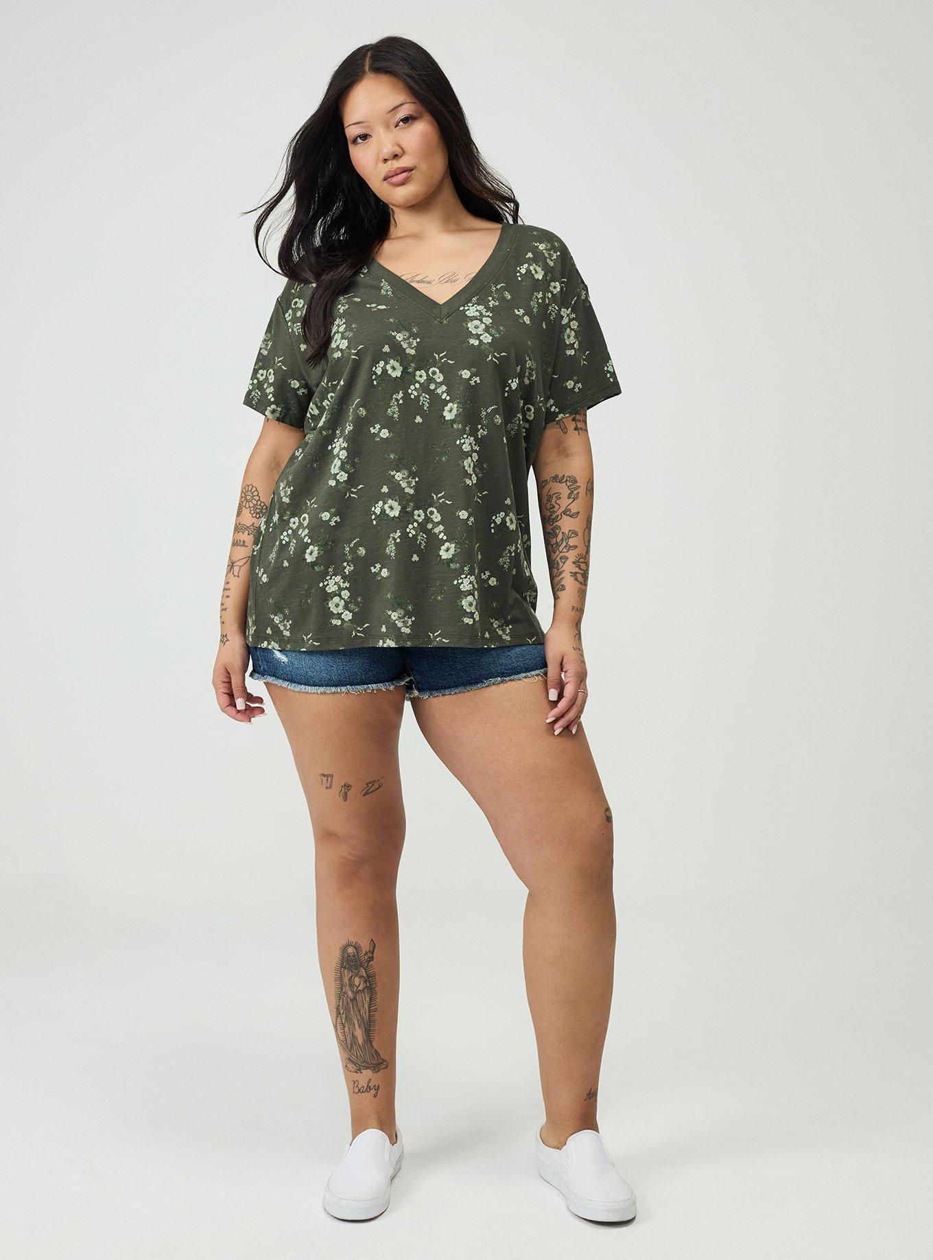 Heritage Slub V-Neck Relaxed Tee, DITSY RAIN OLIVE, alternate