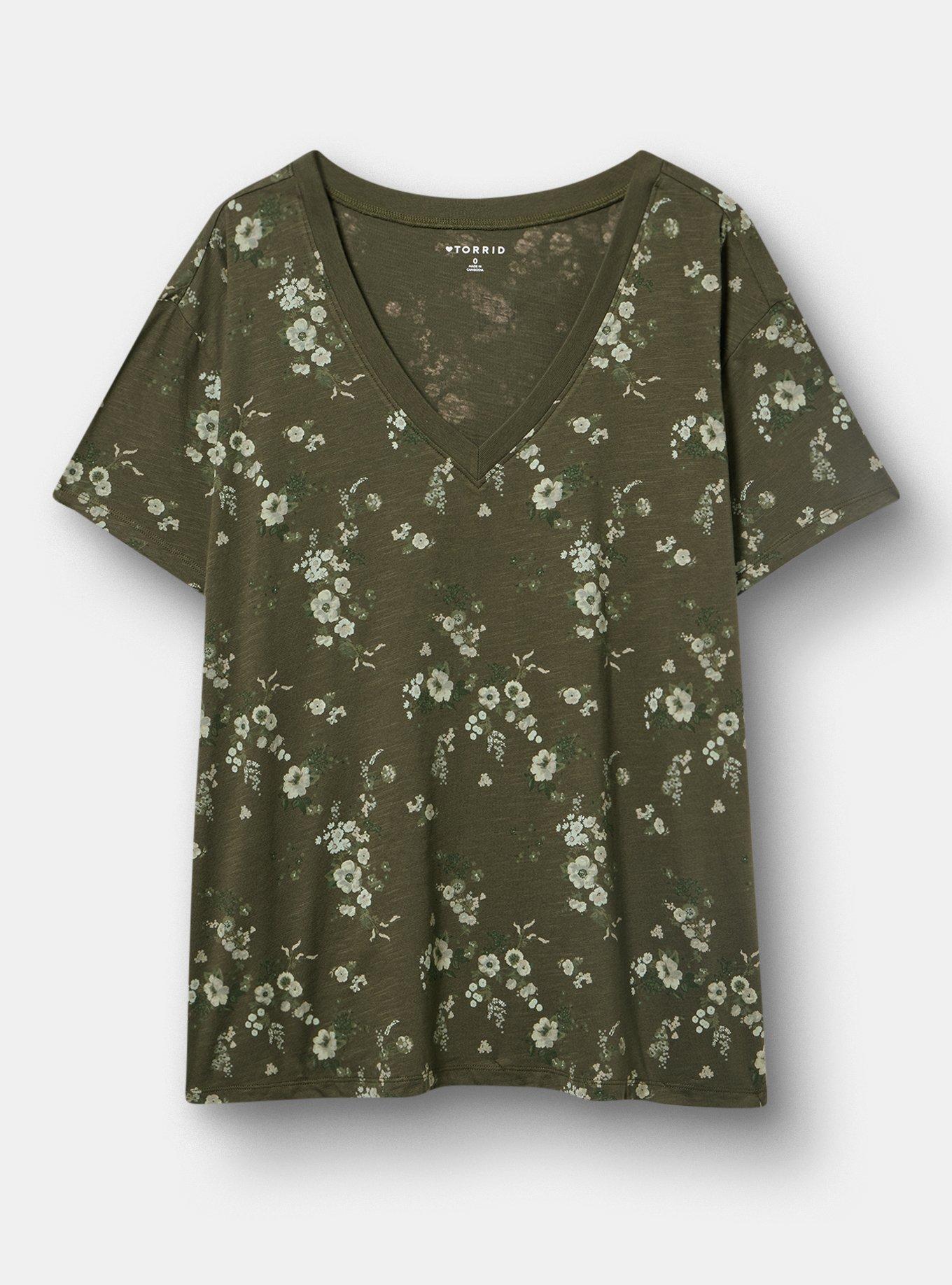 Heritage Slub V-Neck Relaxed Tee, DITSY RAIN OLIVE, hi-res
