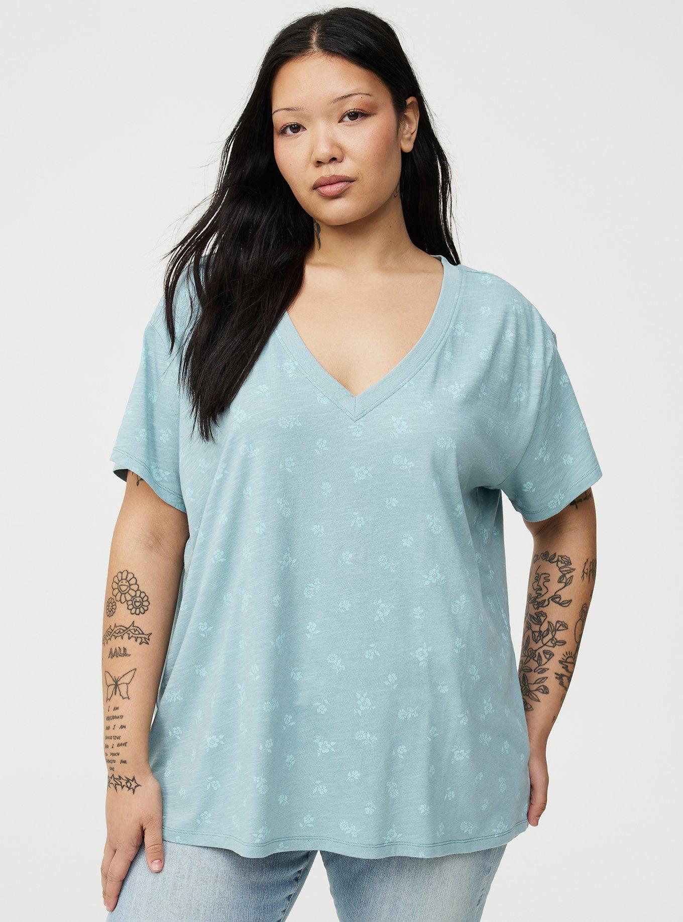 Heritage Slub V-Neck Relaxed Tee, MERRIT DITSY AQUA, hi-res