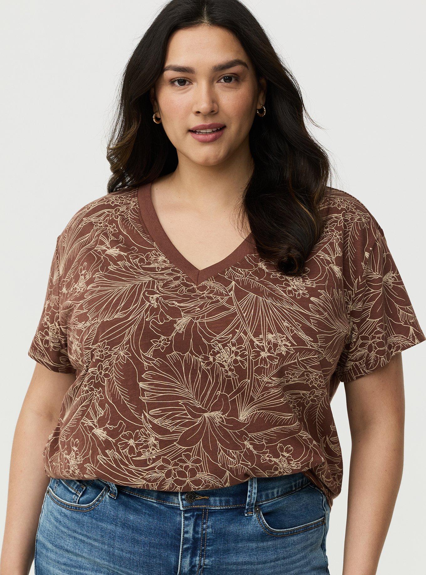 Heritage Slub V-Neck Relaxed Tee, LINEWORK TROPICAL BROWNE, alternate