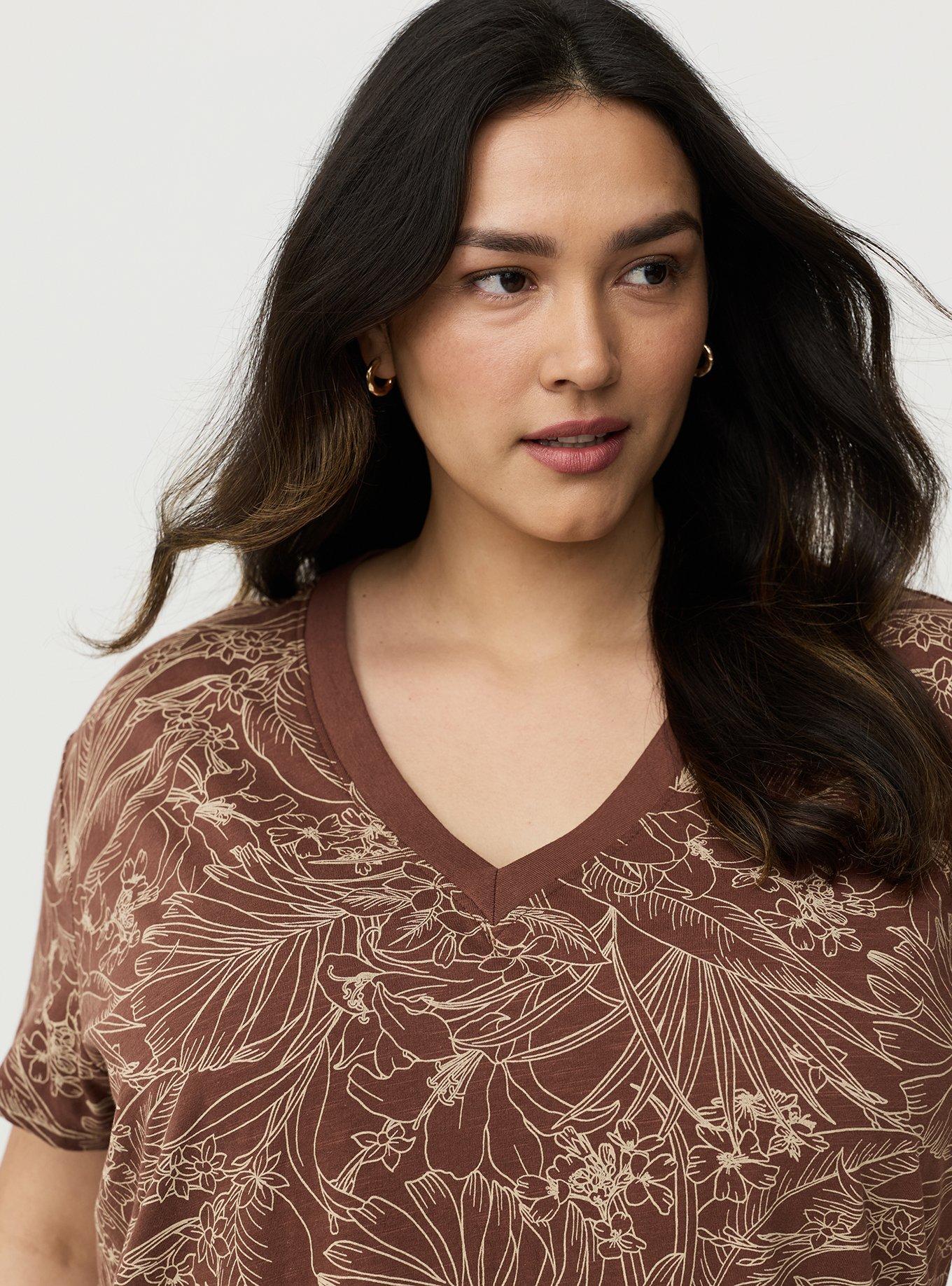 Heritage Slub V-Neck Relaxed Tee, LINEWORK TROPICAL BROWNE, alternate