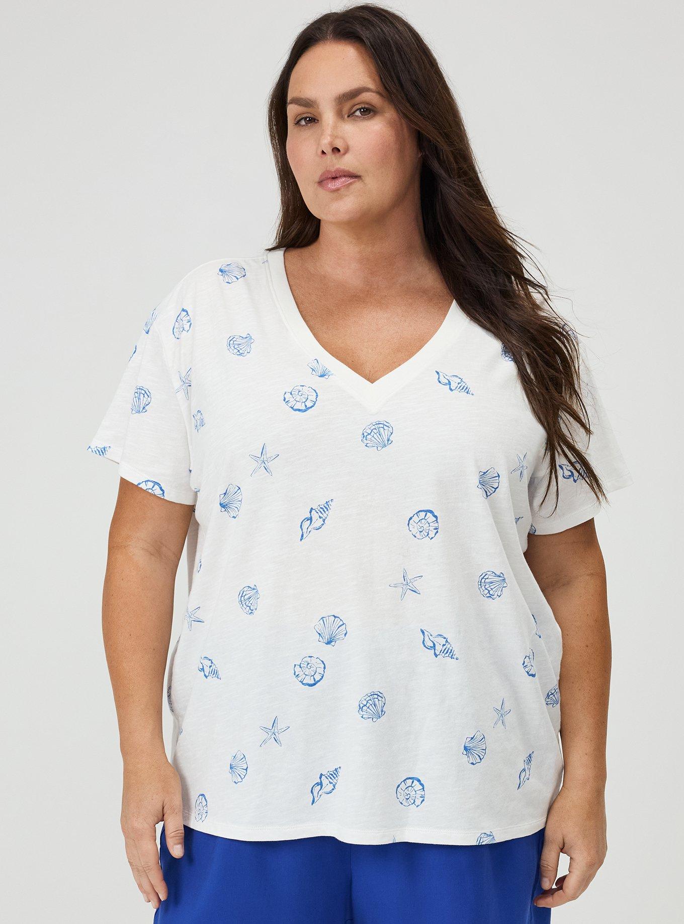 Heritage Slub V-Neck Relaxed Tee, SOLEI SHELLS BLUE, hi-res
