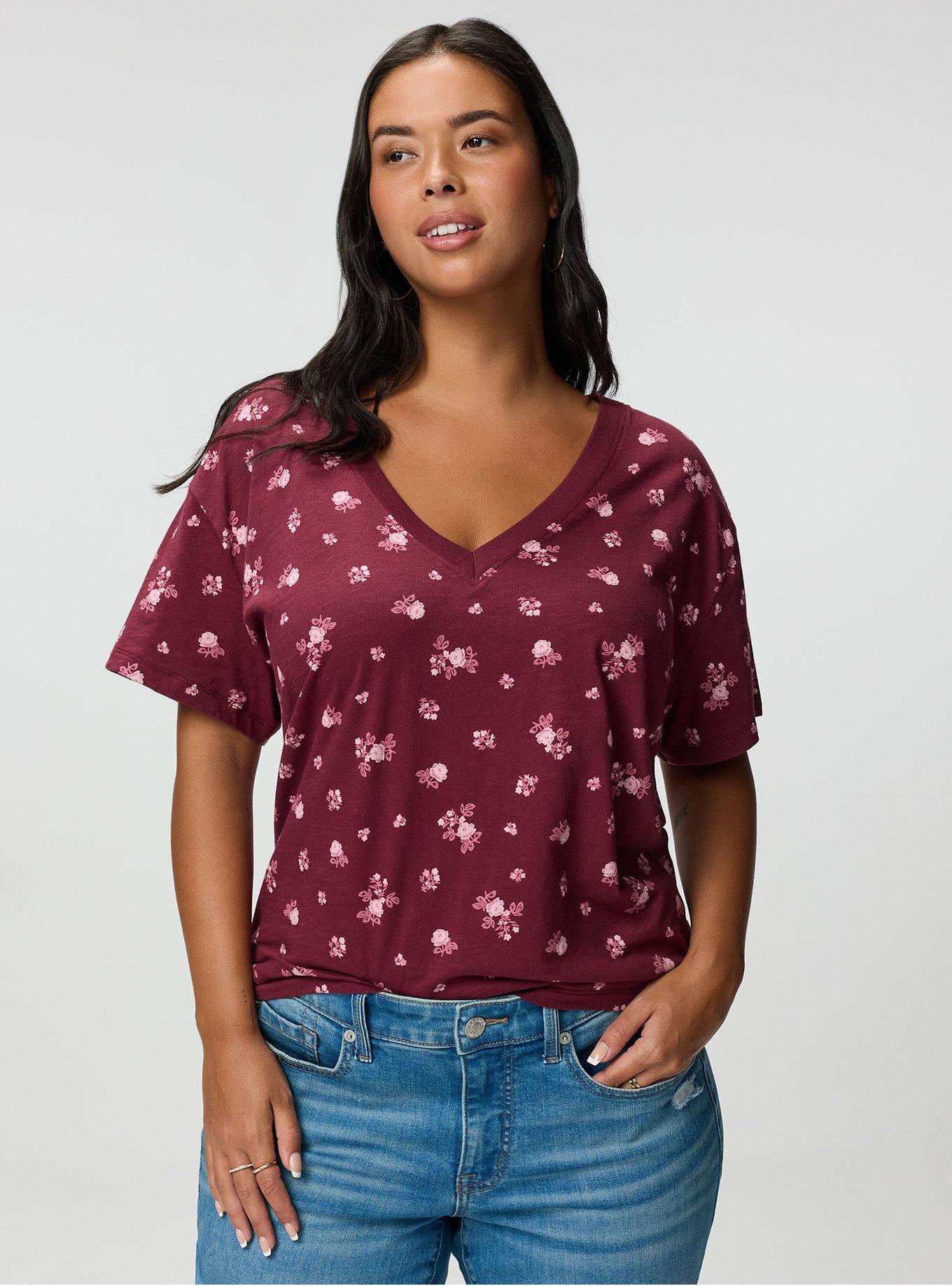 Heritage Slub V-Neck Relaxed Tee, MEG DITSY FLORAL BURGUNDY, alternate