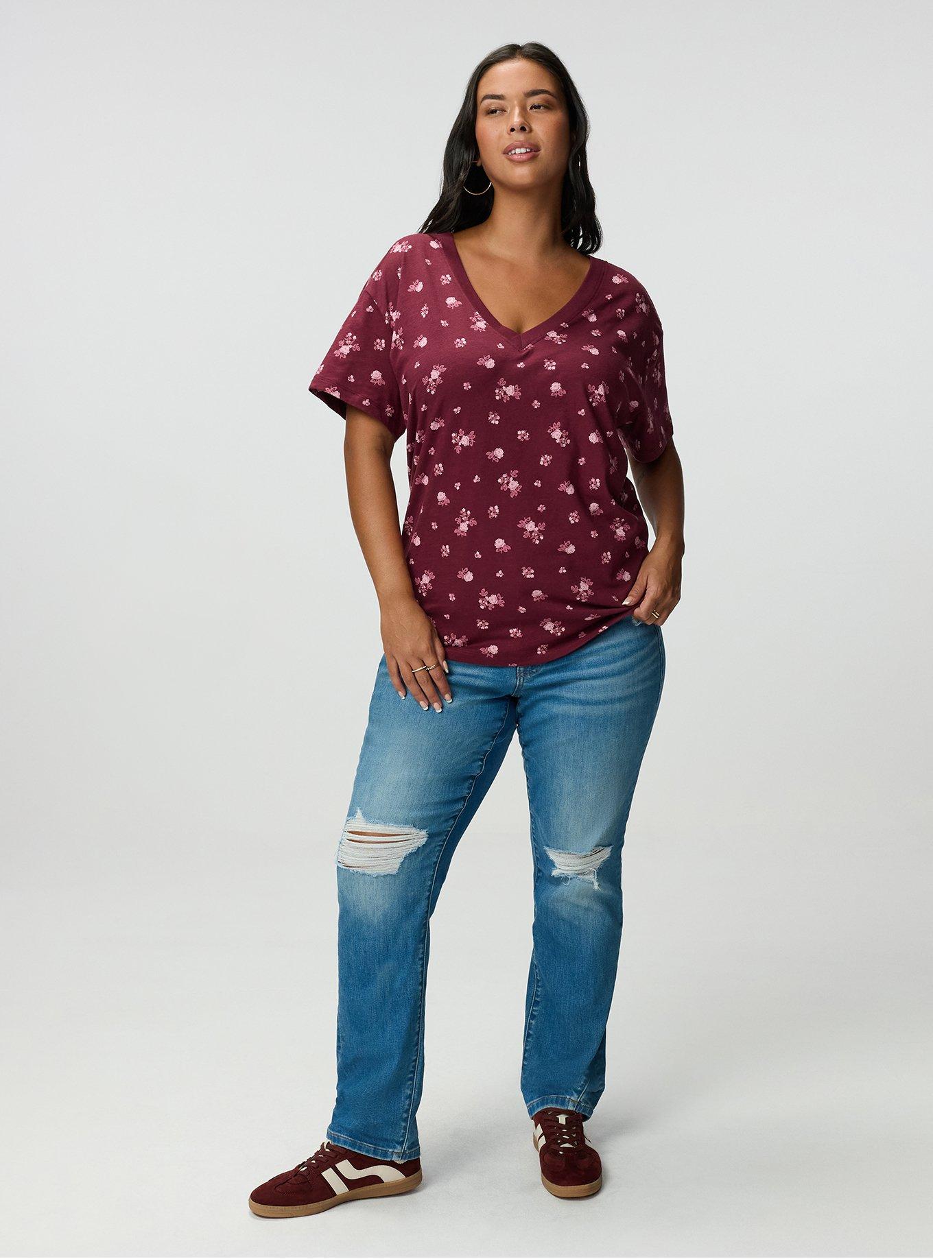 Heritage Slub V-Neck Relaxed Tee, MEG DITSY FLORAL BURGUNDY, alternate