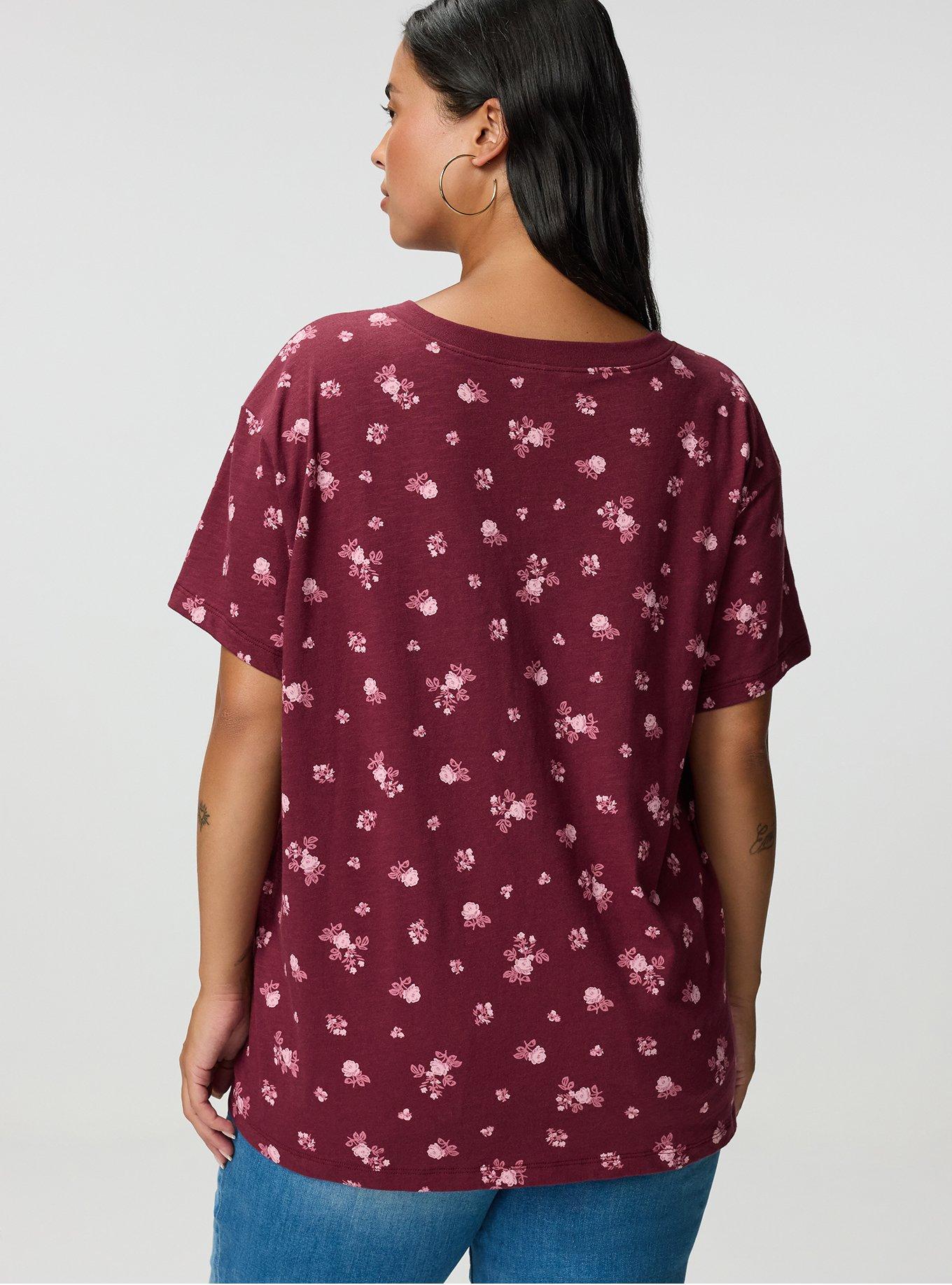Heritage Slub V-Neck Relaxed Tee, MEG DITSY FLORAL BURGUNDY, alternate