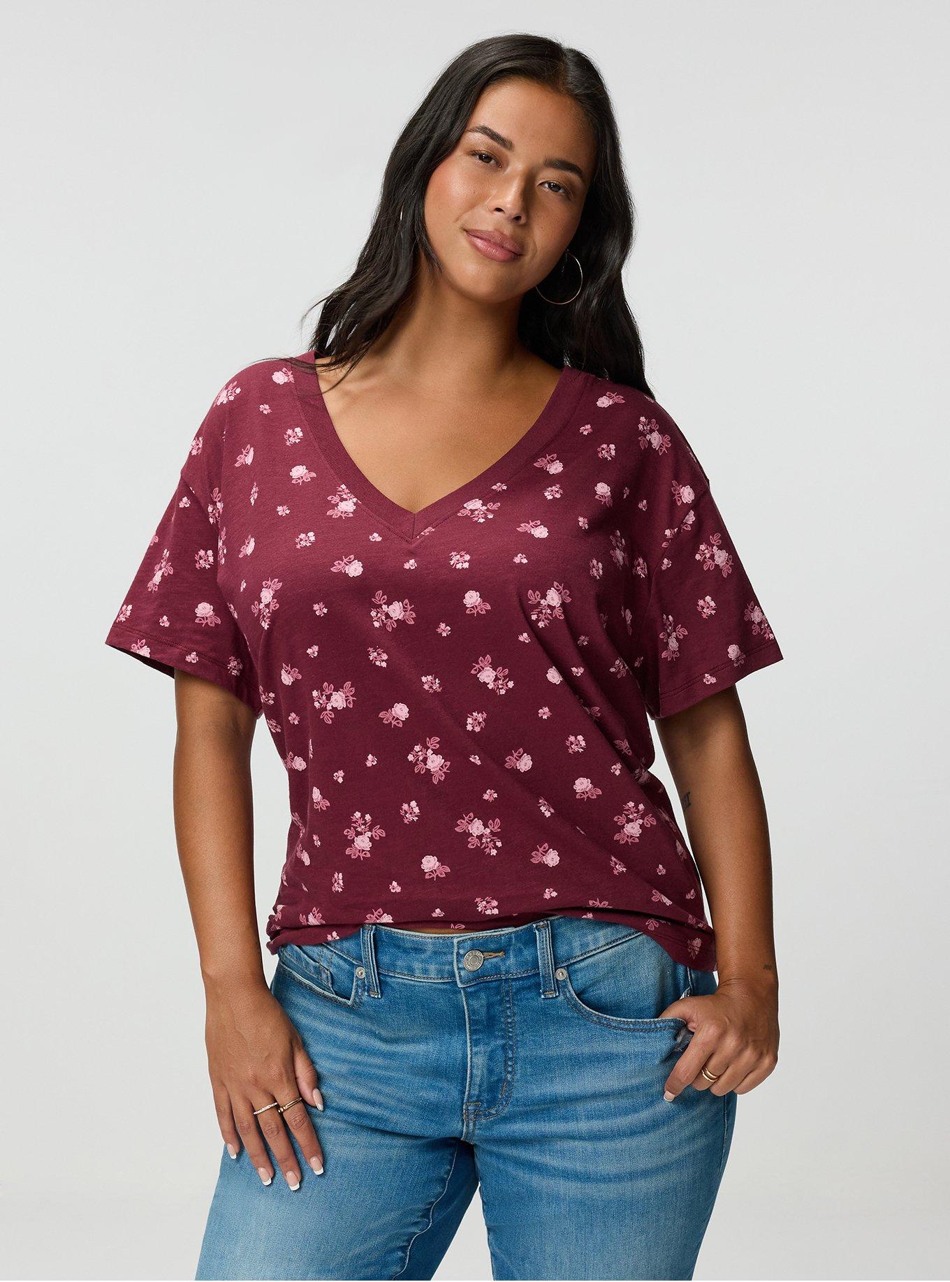 Heritage Slub V-Neck Relaxed Tee, MEG DITSY FLORAL BURGUNDY, alternate
