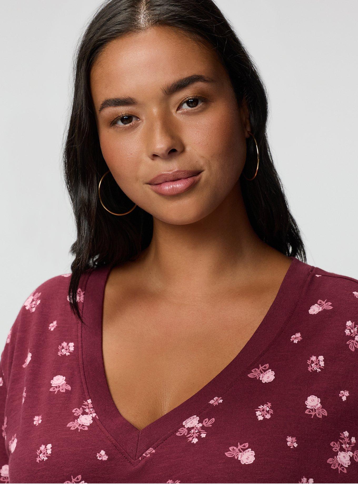 Heritage Slub V-Neck Relaxed Tee, MEG DITSY FLORAL BURGUNDY, alternate