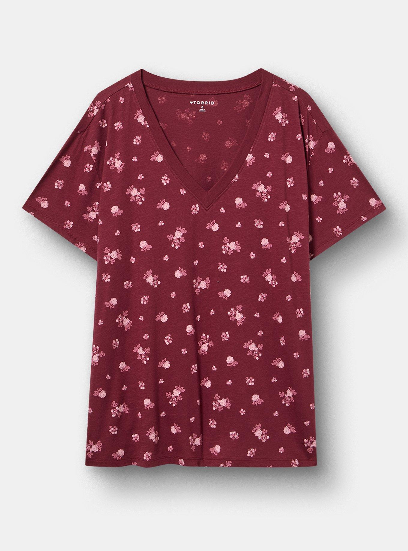 Heritage Slub V-Neck Relaxed Tee, MEG DITSY FLORAL BURGUNDY, hi-res