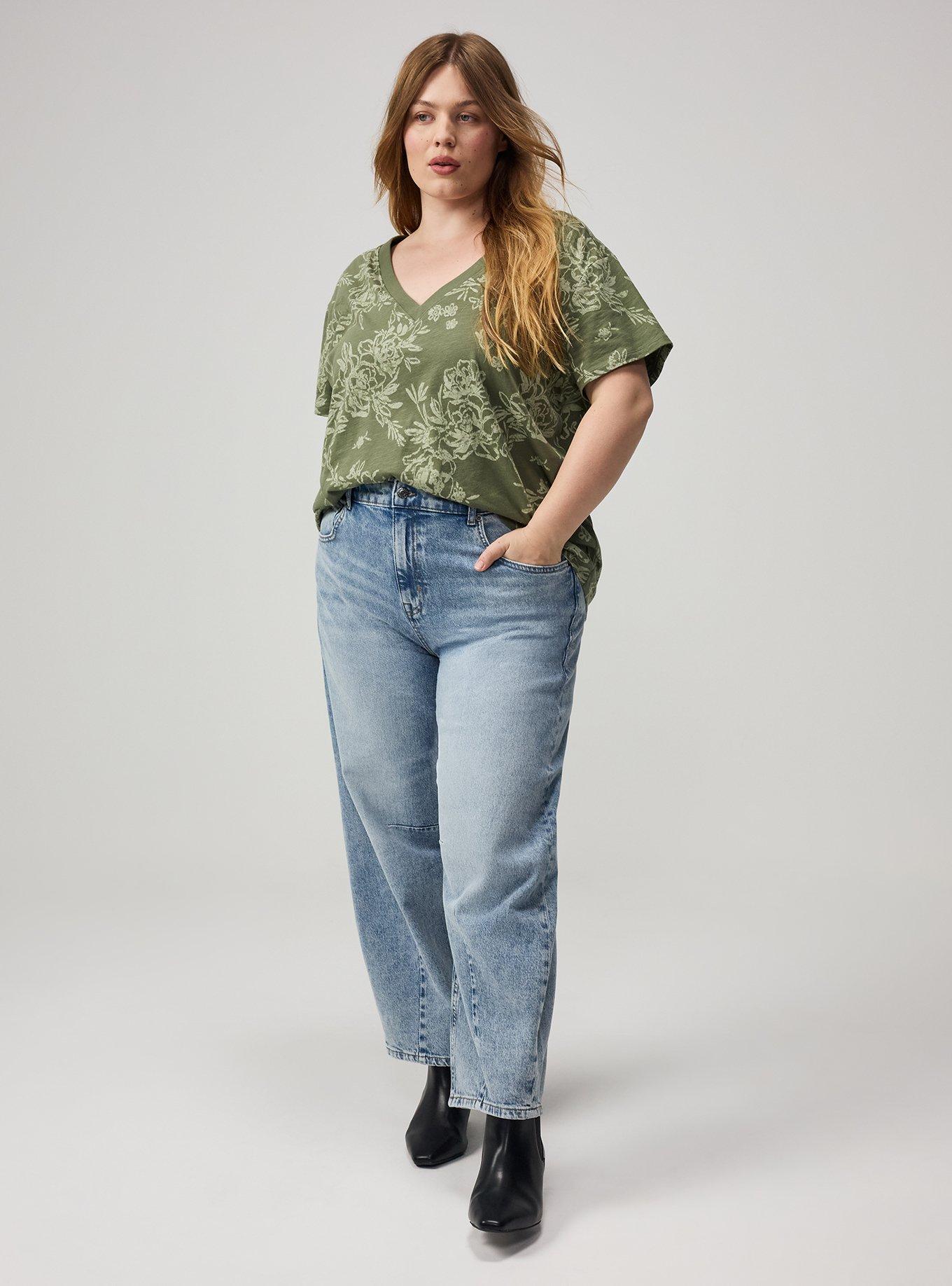 Plus Size Heritage Slub V-Neck Relaxed Tee, BENITA FLORAL GREEN, alternate