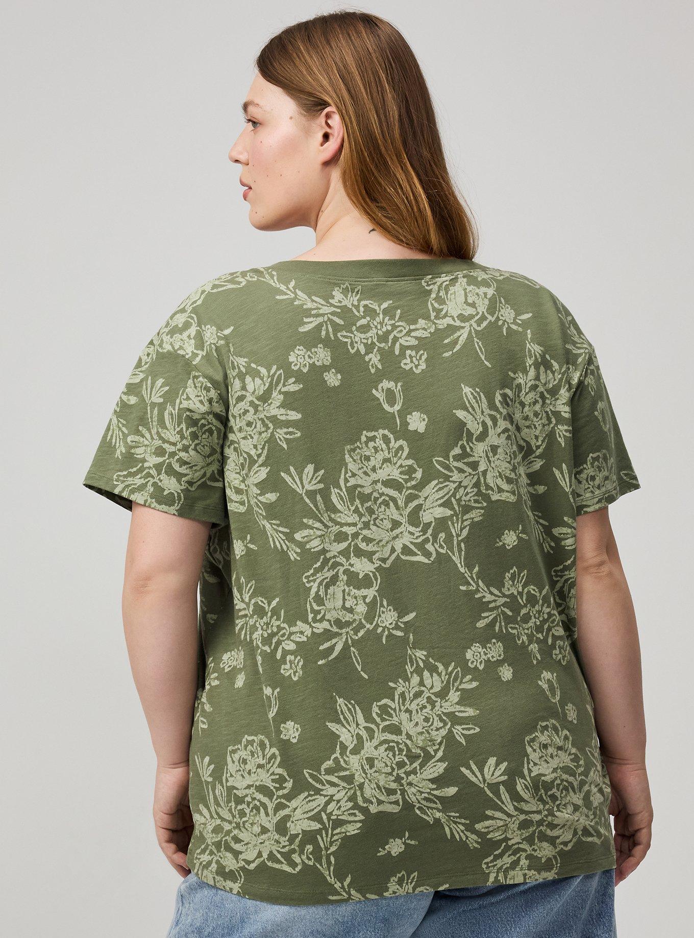 Plus Size Heritage Slub V-Neck Relaxed Tee, BENITA FLORAL GREEN, alternate