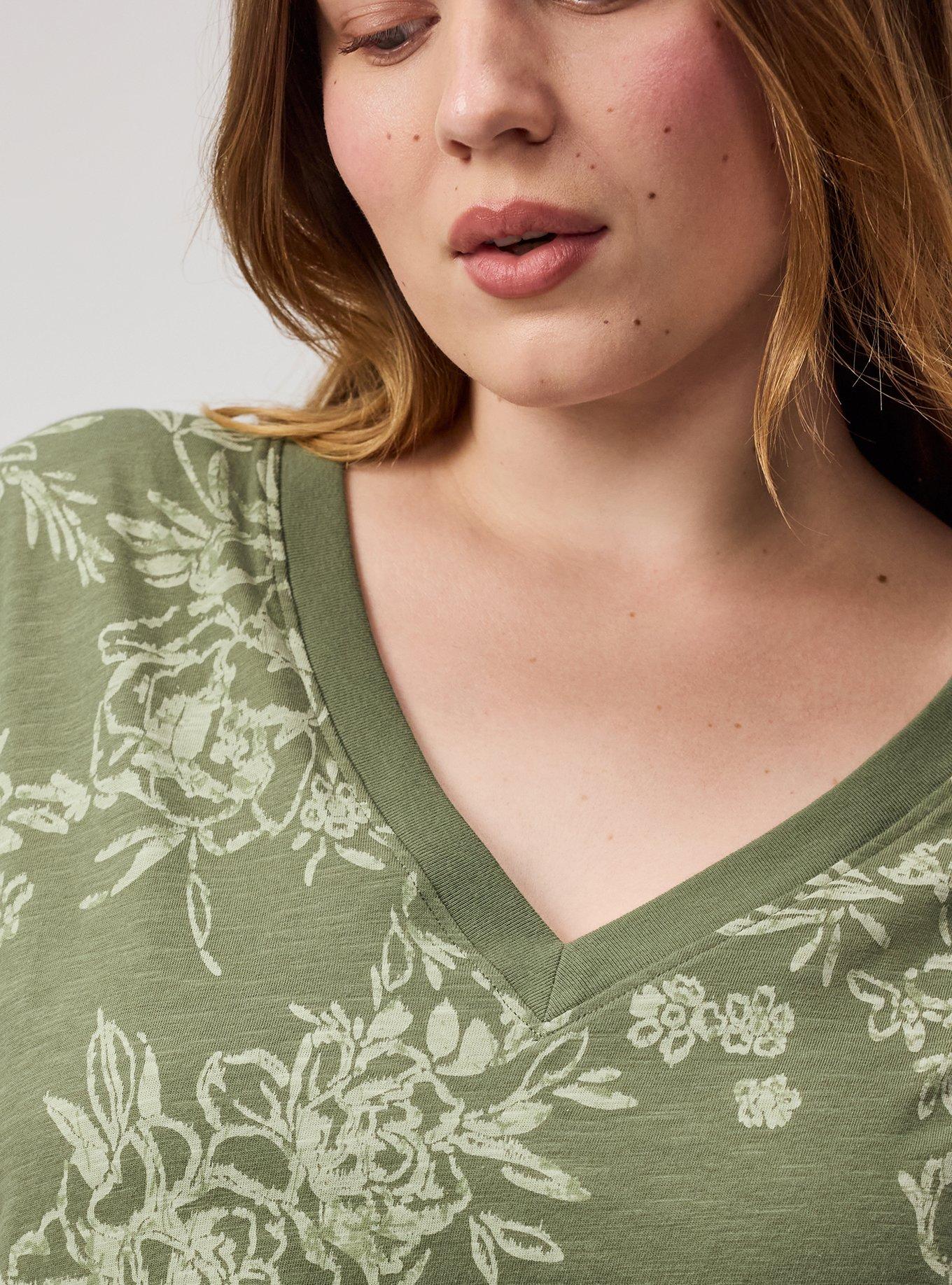 Plus Size Heritage Slub V-Neck Relaxed Tee, BENITA FLORAL GREEN, alternate