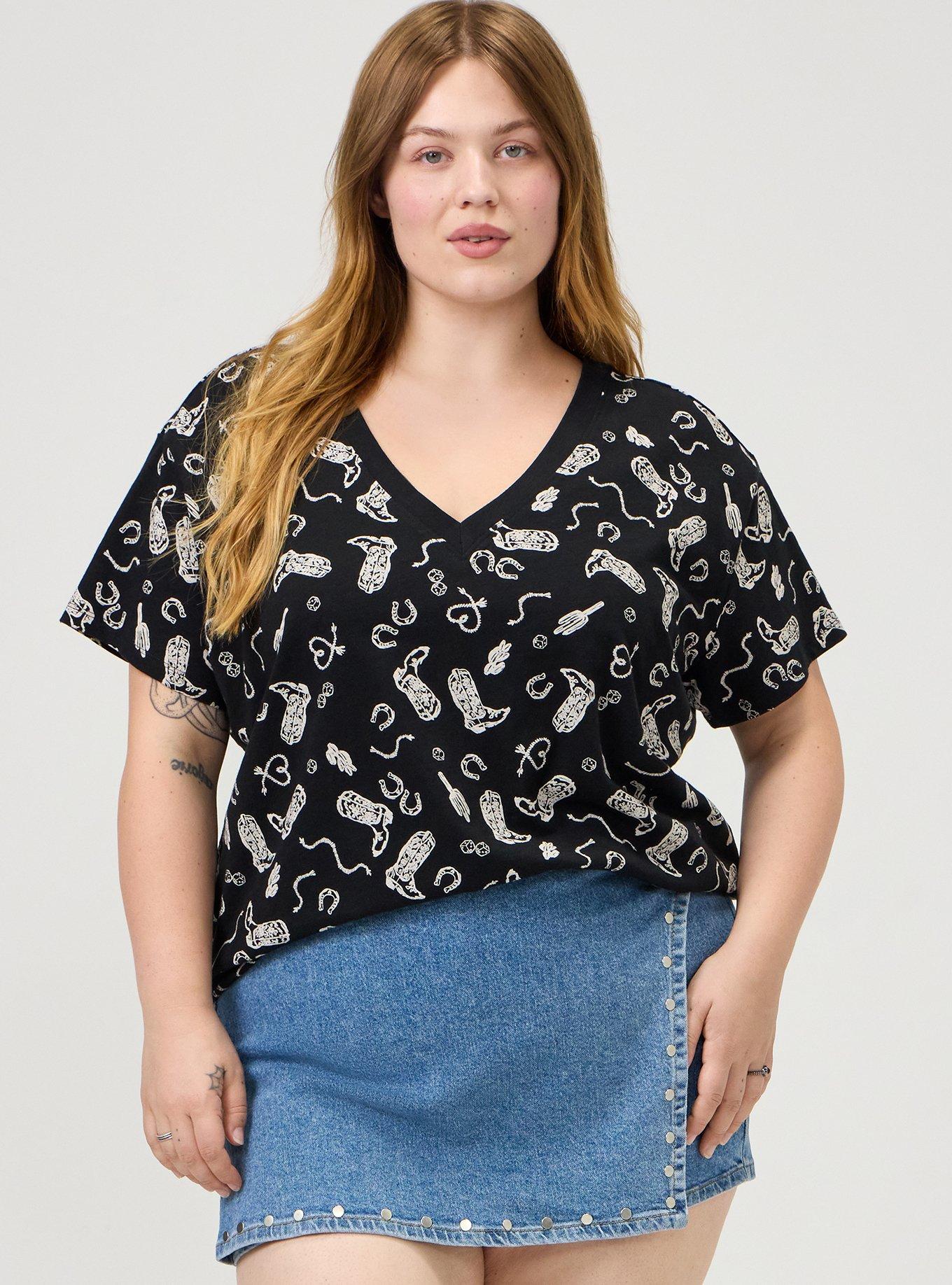 Heritage Slub V-Neck Relaxed Tee, COWGIRLS WANNA HAVE BLACK, alternate
