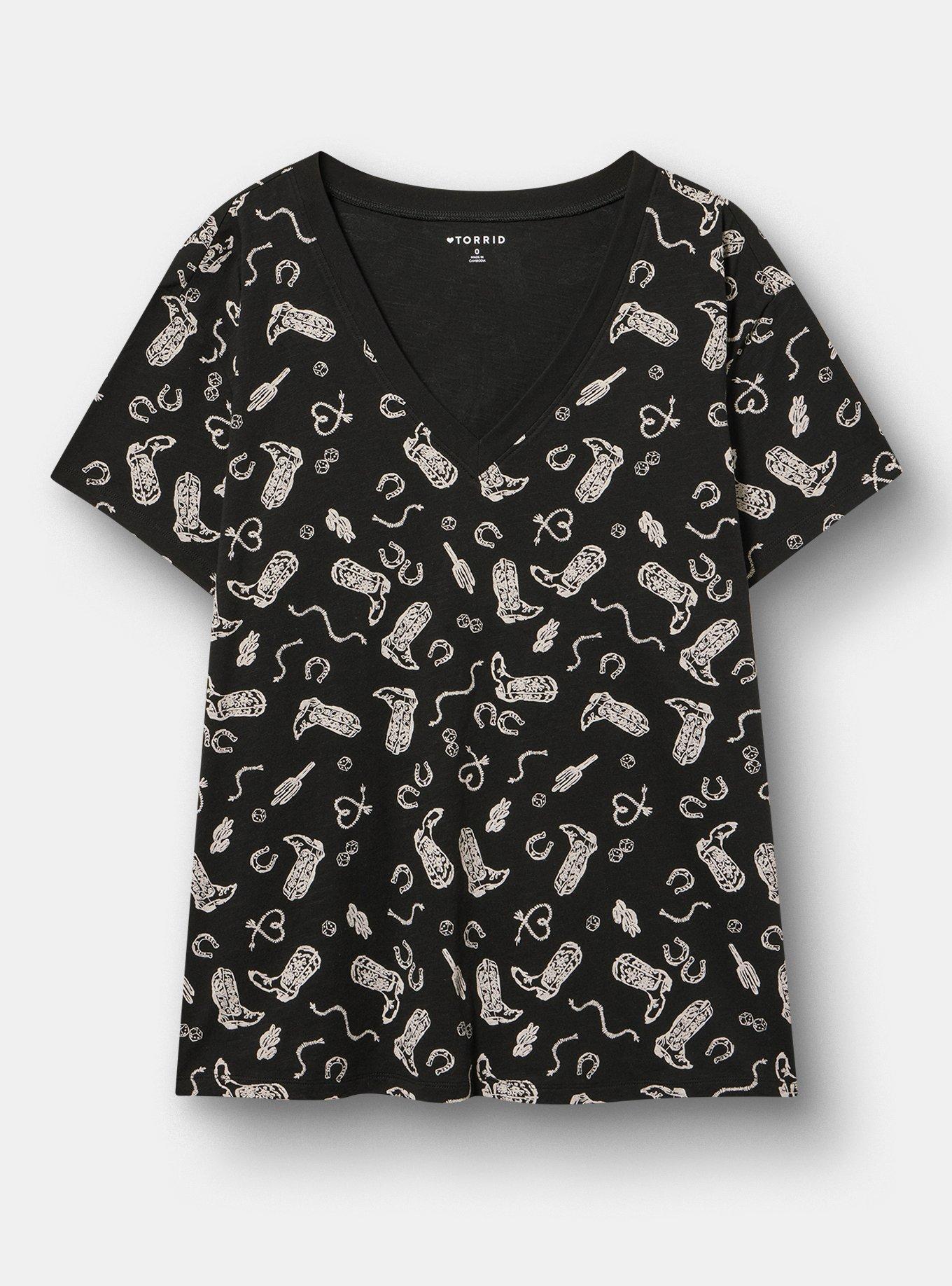 Heritage Slub V-Neck Relaxed Tee, COWGIRLS WANNA HAVE BLACK, flat