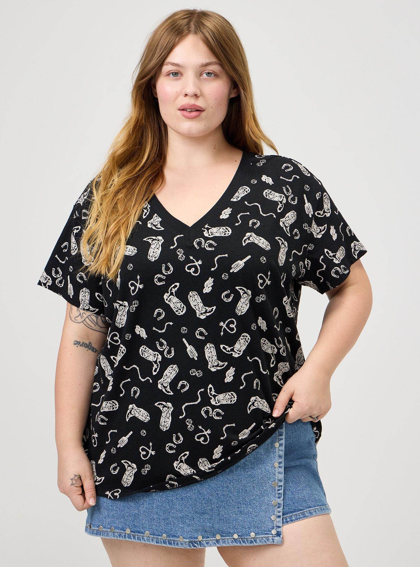 Heritage Slub V-Neck Relaxed Tee, COWGIRLS WANNA HAVE BLACK, hi-res