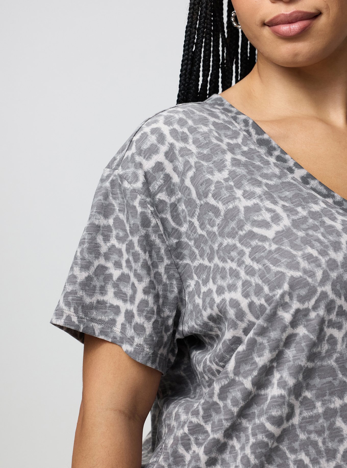 Heritage Slub V-Neck Relaxed Tee, ON THE PROWL LEOPARD LIGHT BROWN, alternate
