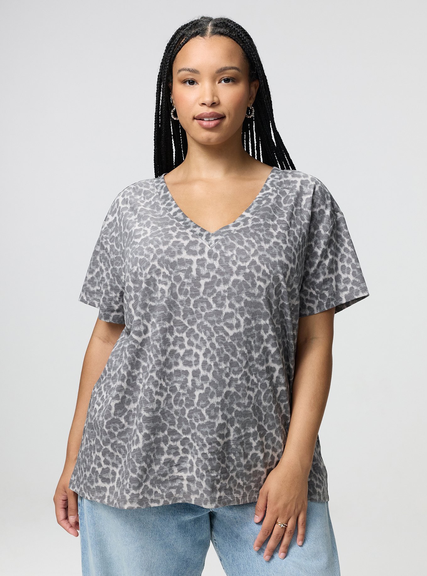 Heritage Slub V-Neck Relaxed Tee, ON THE PROWL LEOPARD LIGHT BROWN, hi-res