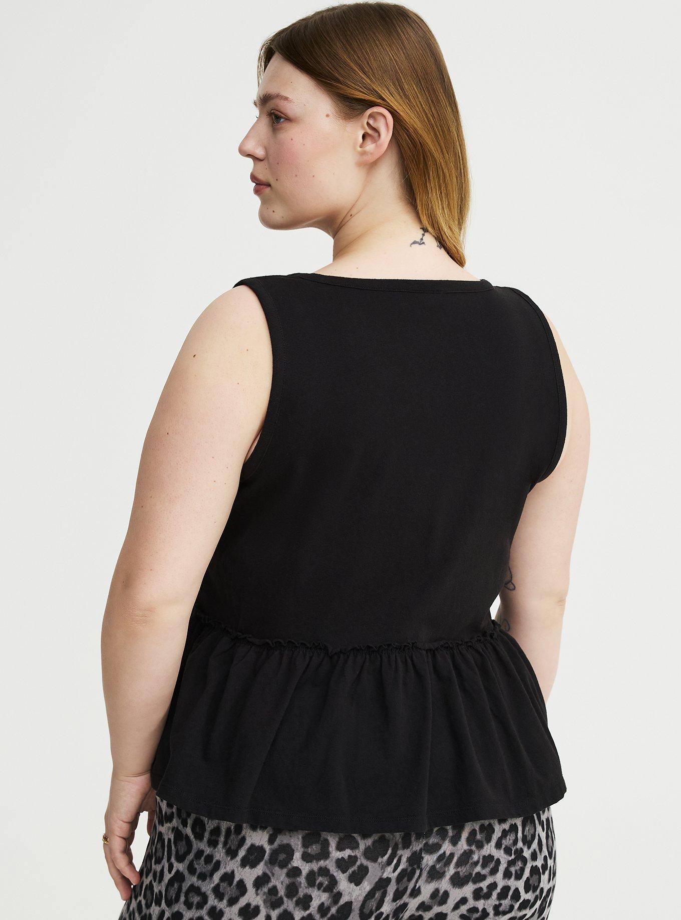 Cotton Crew Babydoll Top, DEEP BLACK, alternate