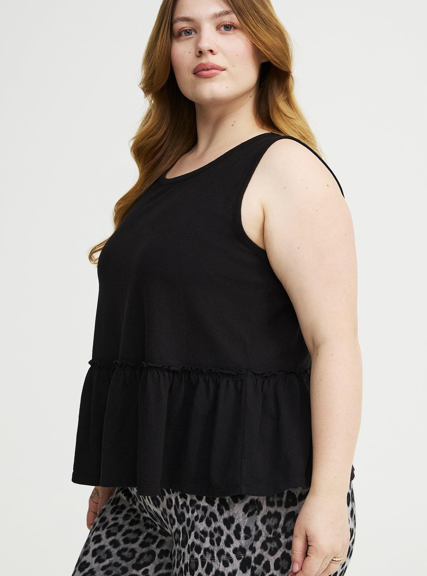 Cotton Crew Babydoll Top, DEEP BLACK, alternate